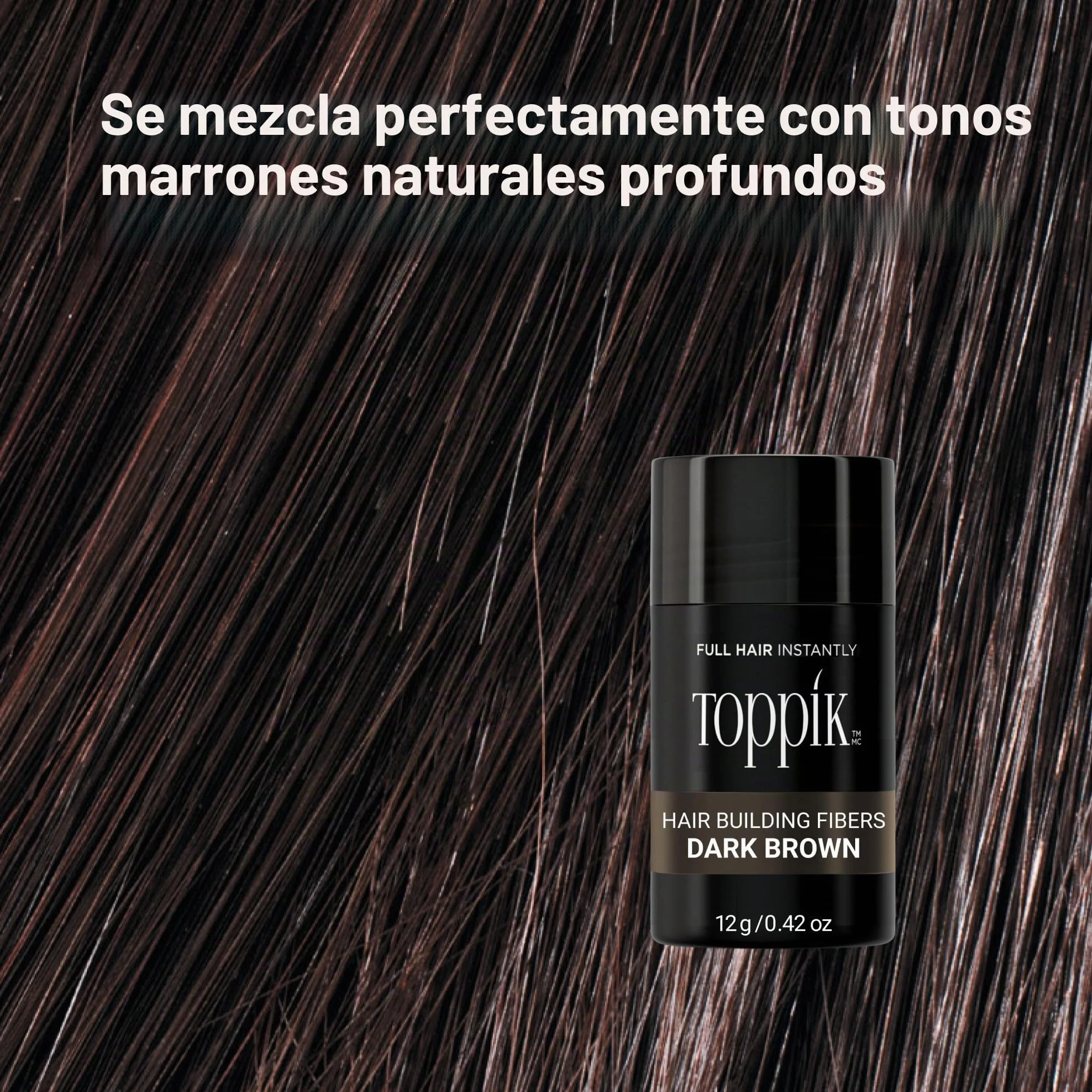 TOPPIK Fibras Capilares Castaño Oscuro, Fibras de Queratina para Crear más Densidad en el Cabello de Forma Inmediata, 12 g, Marrón Oscuro (TPD12A), Adultos unisex