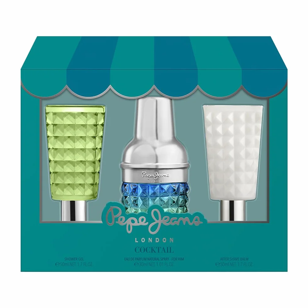 Pepe Jeans Cocktail Edition For Him Estuche Regalo Perfumes Hombre Pack de 3 Piezas Eau de Toilette 30ml, After Shave 50ml y Shower Gel 50ml Set Fragancia Cítrica, Amaderada y Especiada