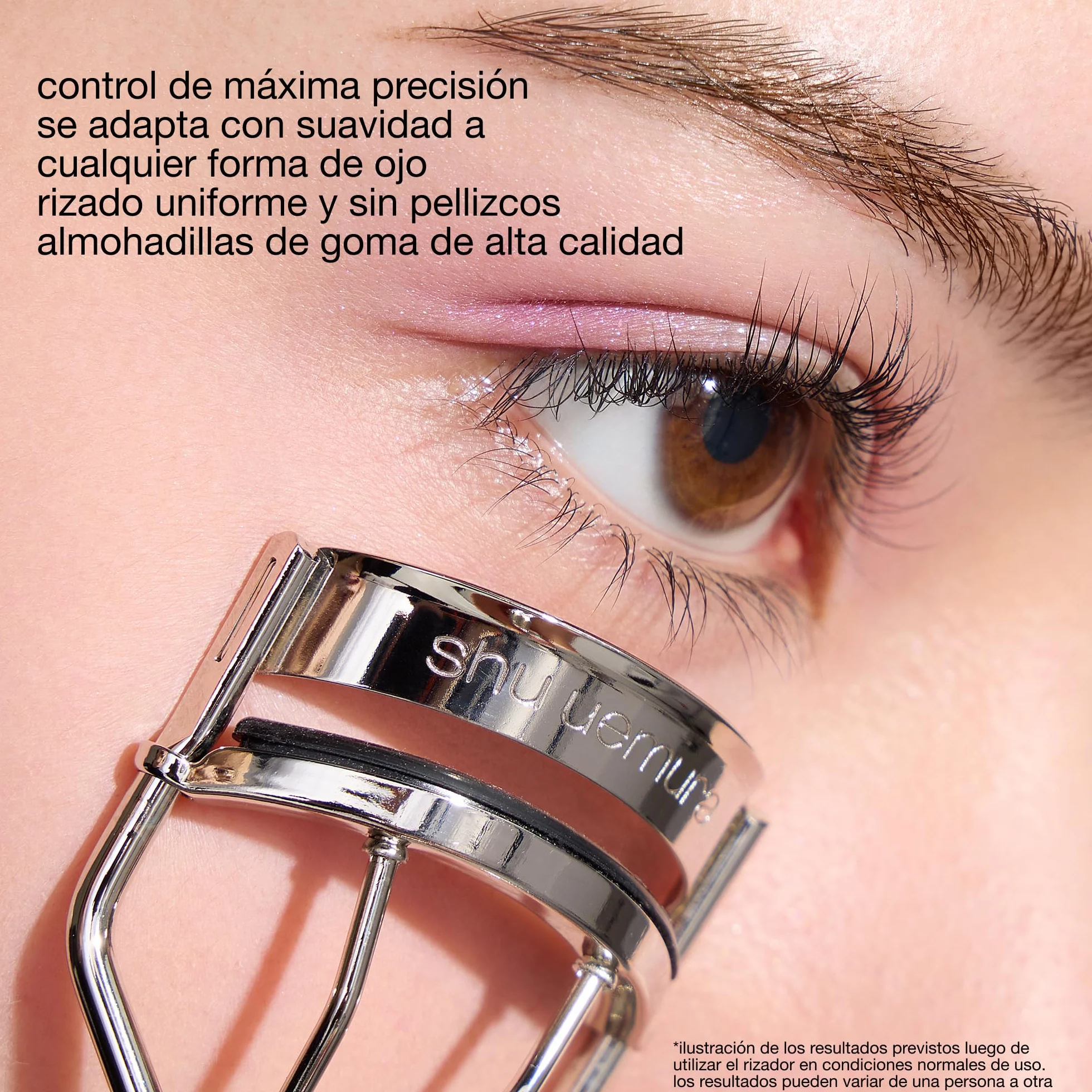 Shu Uemura Rizador de Pestañas, Diseño Único, Rizador de Pestañas Profesional, Óptima Curvatura, Pestañas Más Largas, Preciso y Sin Pellizcar, Recambio de Almohadilla de Silicona Incluido