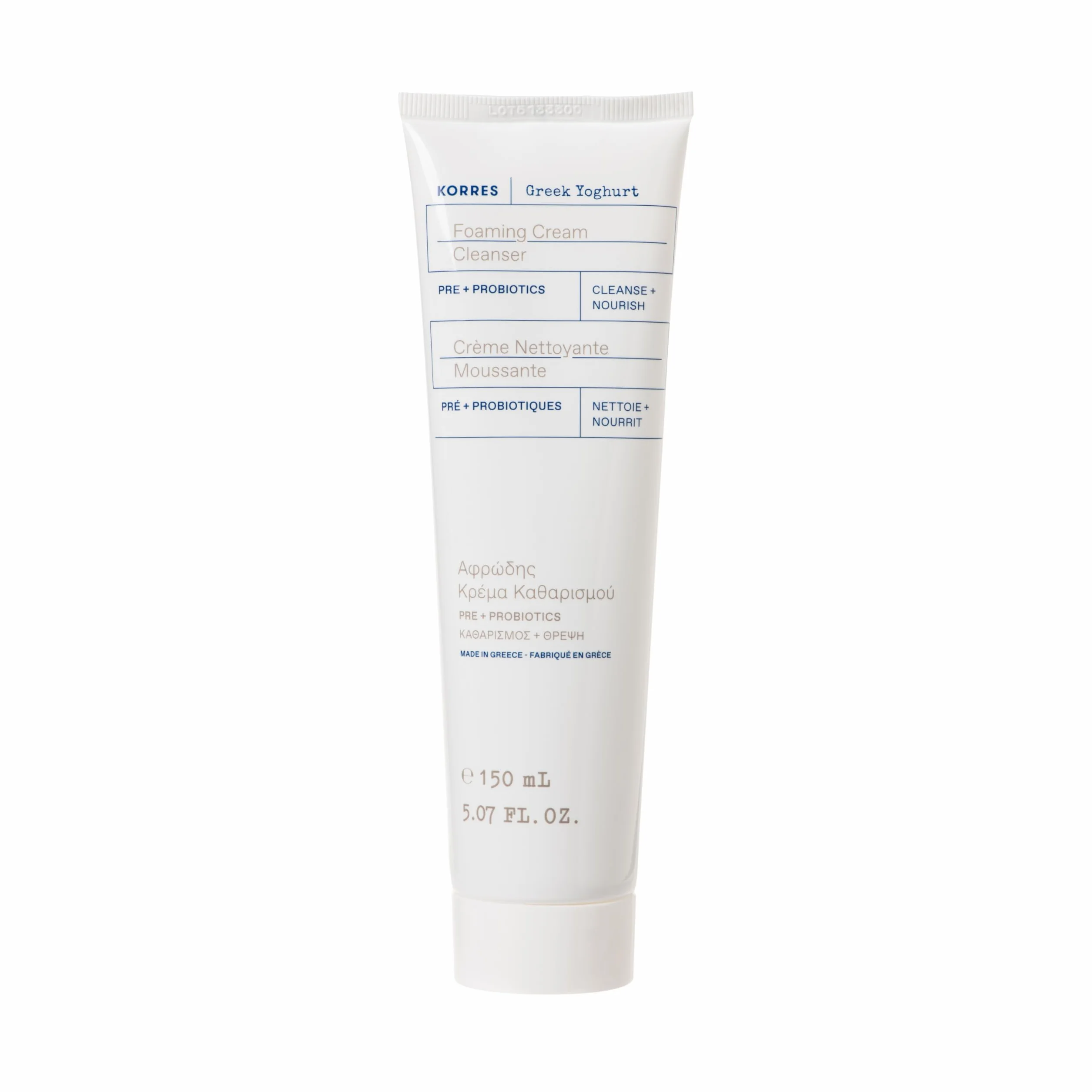 KORRES GREEK YOGHURT Crema de lavado emulsionante sin jabón para rostro y ojos, dermatológicamente probada, 150 ml