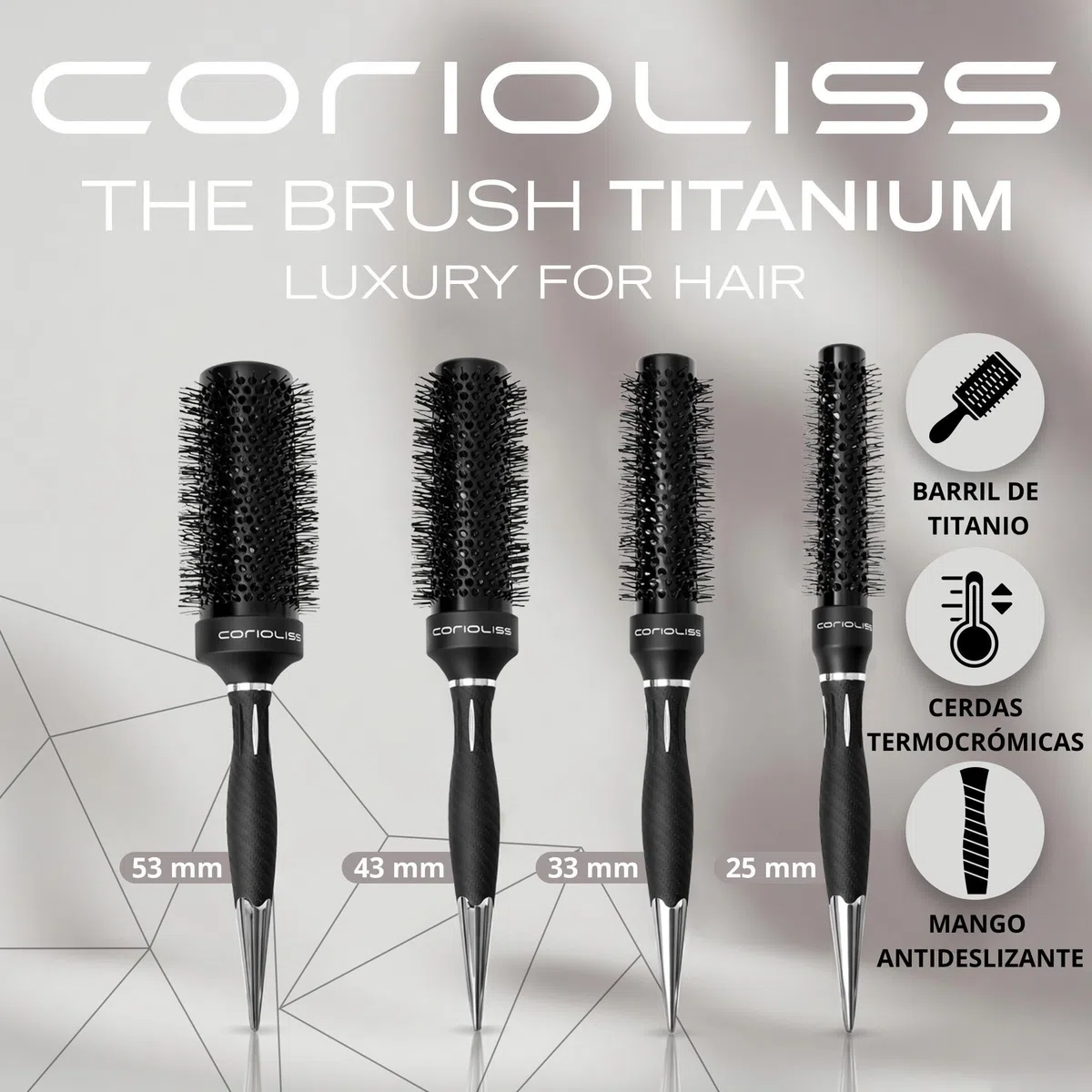 Corioliss Cepillo Redondo Pelo Profesional Kit 4 Tamaños Ø25-33-43-53 mm, Mango Antideslizante con Separador, Perfecto para Secar, Alisar y Dar Volumen con Secador - Brush Titanium Black Green