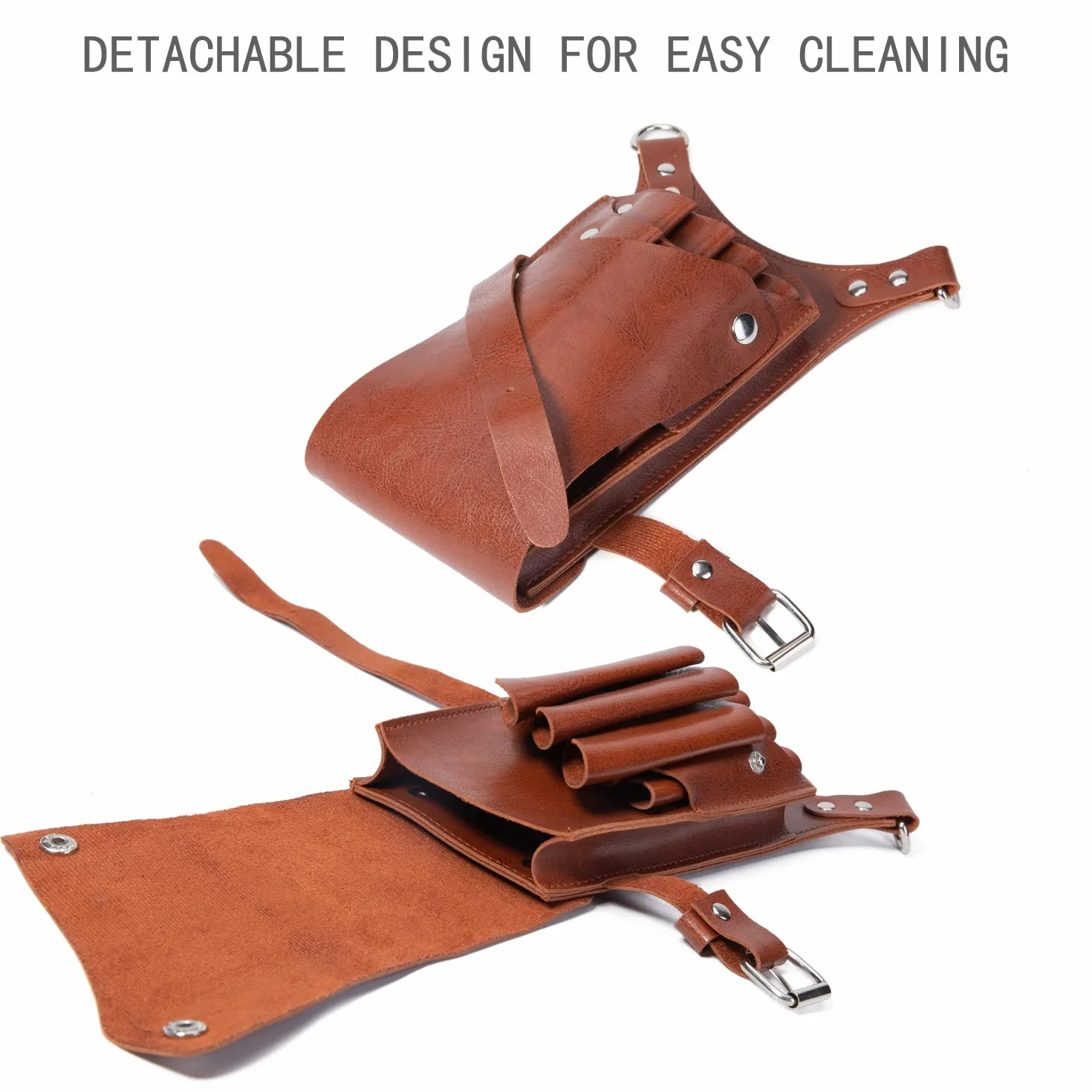 Riñonera para peluquería, Bolsa de herramientas de peluquería, funda para tijeras con correa ajustable para el hombro para peines, maquinillas de afeitar, tijeras, clips (LQ-YZ Marrón)