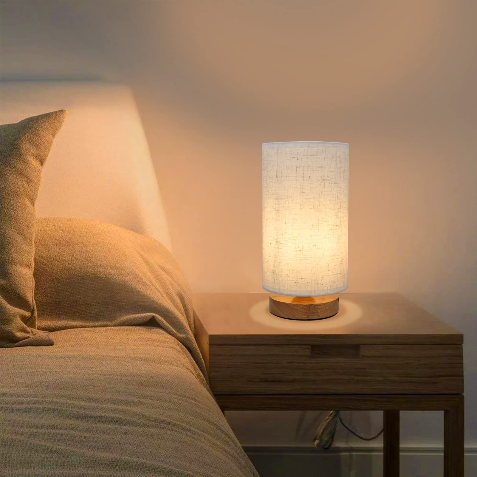 Minimalist Dimmable Bedside Lamp with Linen Shade, Adjustable Color