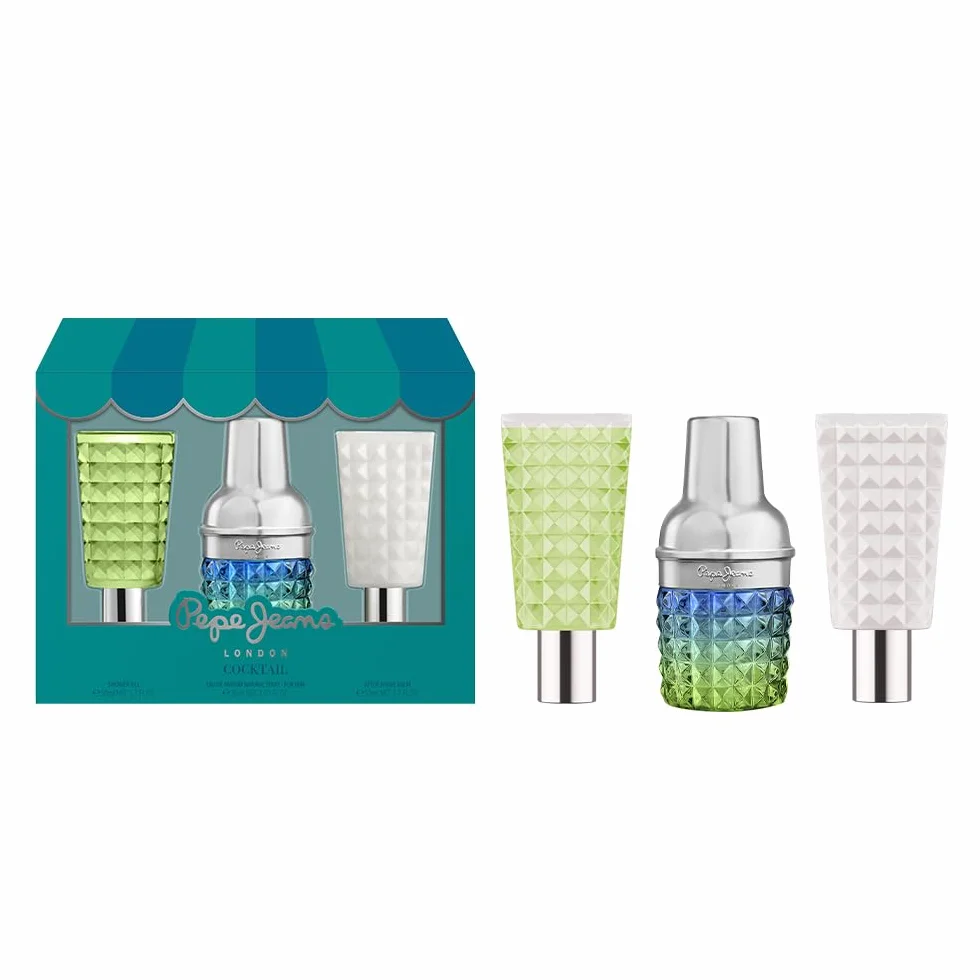 Pepe Jeans Cocktail Edition For Him Estuche Regalo Perfumes Hombre Pack de 3 Piezas Eau de Toilette 30ml, After Shave 50ml y Shower Gel 50ml Set Fragancia Cítrica, Amaderada y Especiada