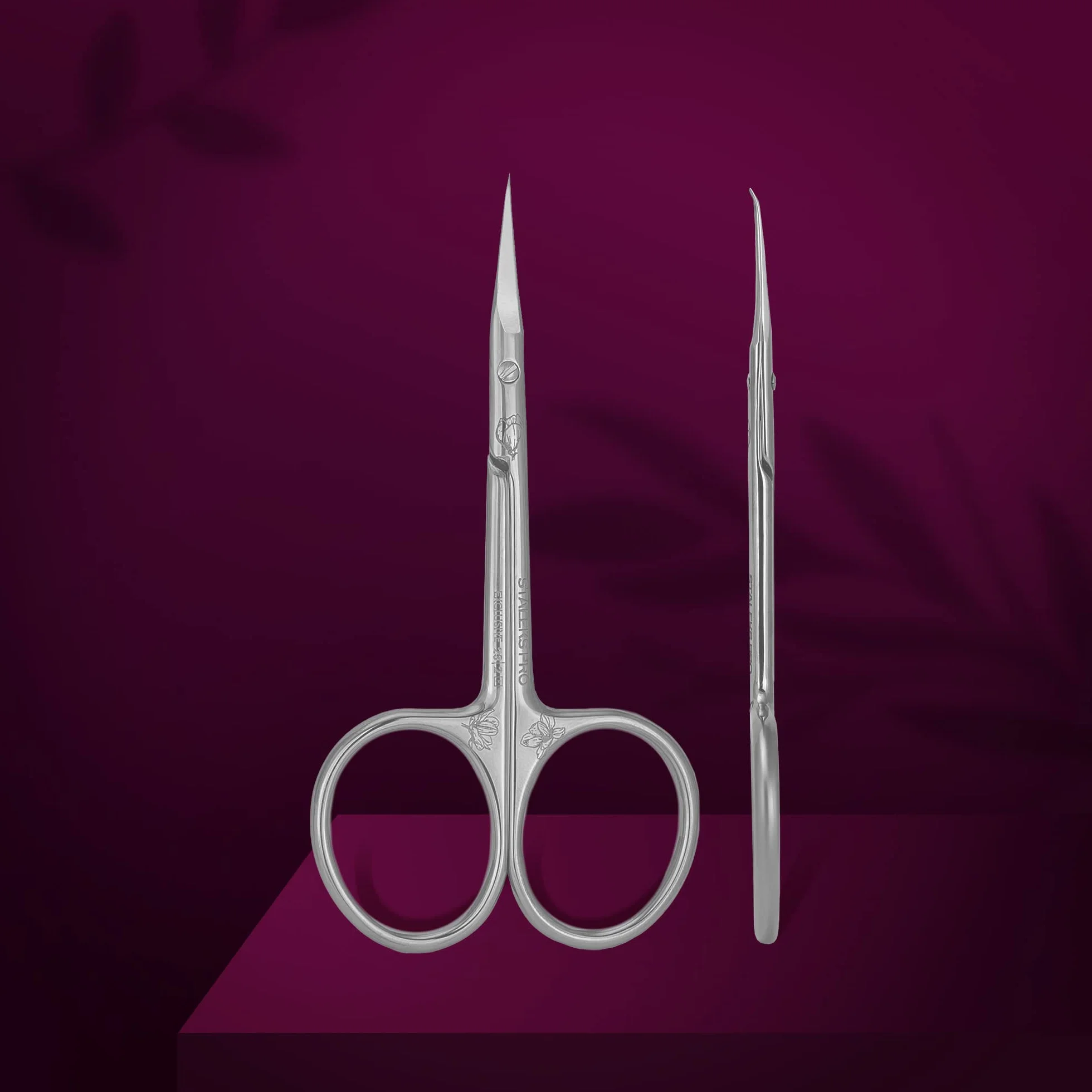 Staleks Pro, Tijeras Exclusivas para Cutícula, Hojas Con gancho, Manicura Pedicura (Serie SX-23/2) (Design Magnolia)