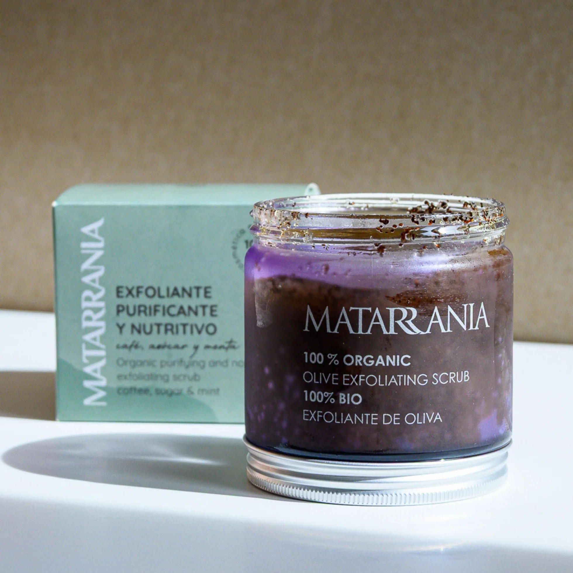 MATARRANIA Exfoliante Purificante y Nutritivo Facial y Corporal 100% BIO, Body Scrub con Azúcar, Café, Menta y Eucalipto, Peeling Suave Renovador que Elimina Células Muertas, Revitaliza y No Reseca