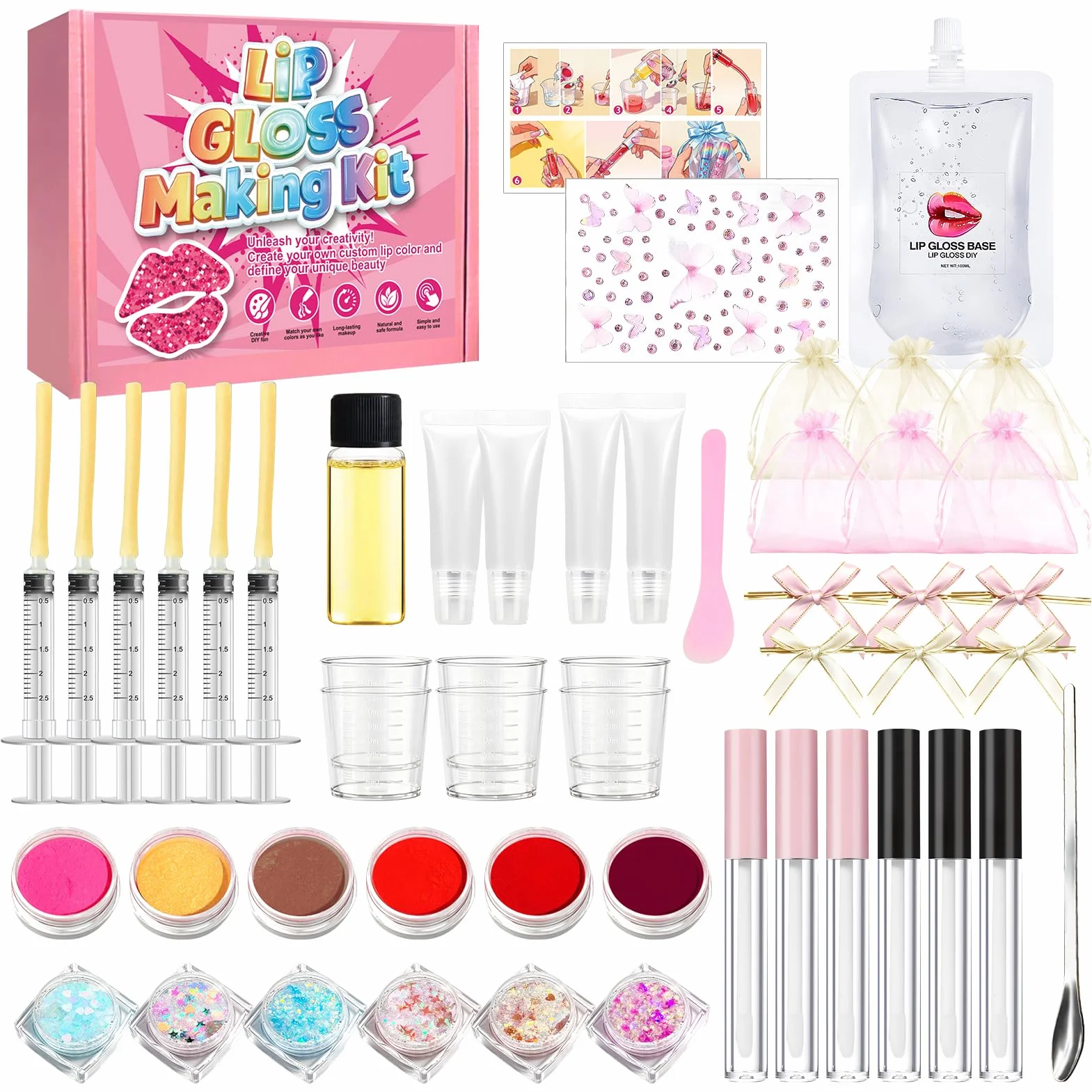 DIY Gloss Labios, Lip Gloss Making Kit, Kit Manualidades Adultos, Incluye Lip Gloss Base y Herramientas de Bricolaje, Haz Cosméticos Divertidos