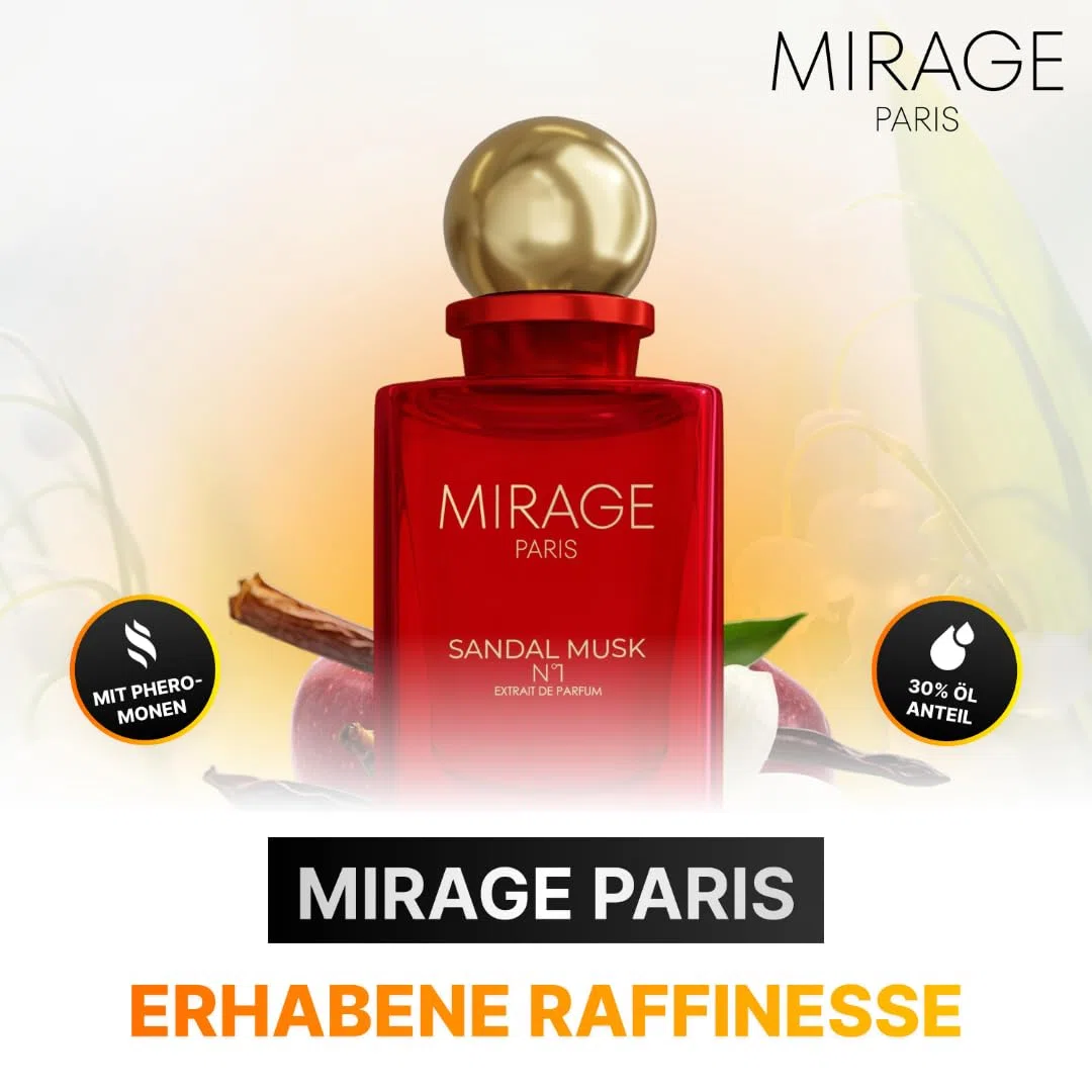 Sandal Musk No.1 – Extrait de Parfum Unisex (30% aceite aromático) con feromonas, duradero y elegante, sándalo y almizcle, 50 ml + muestra de fragancia gratis