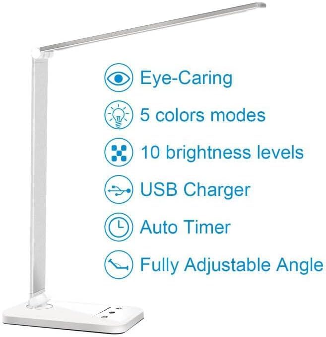 Modern Dimmable LED Desk Lamp with USB Charging & Timer