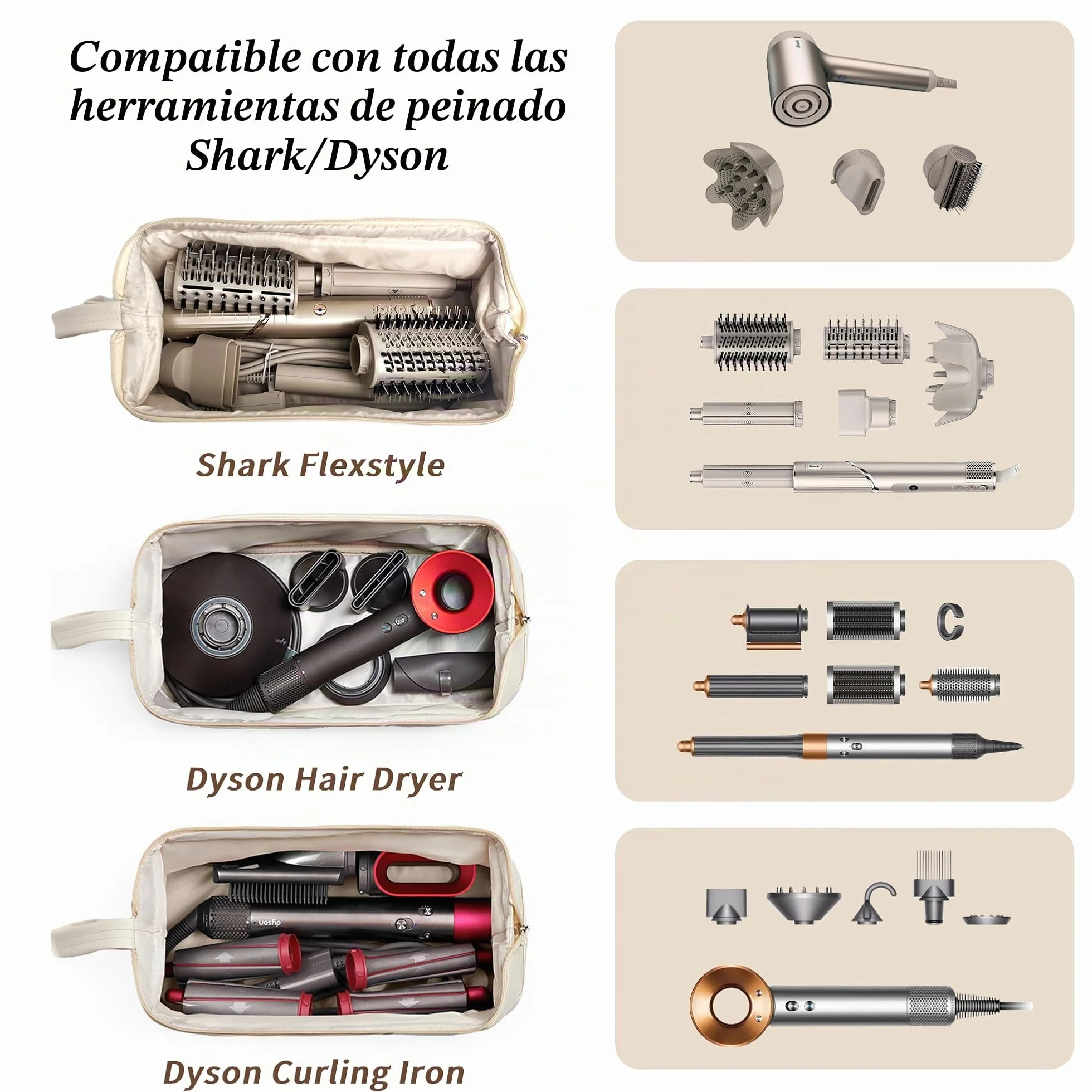 Bolsa de Almacenamiento de Viaje para Secador de Pelo Dyson Airwrap/Shark Flexstyle Complete Styler y Accesorios, Estuche de Viaje Portátil, Funda Plancha Pelo de Transporte (Blanco, Capa única)