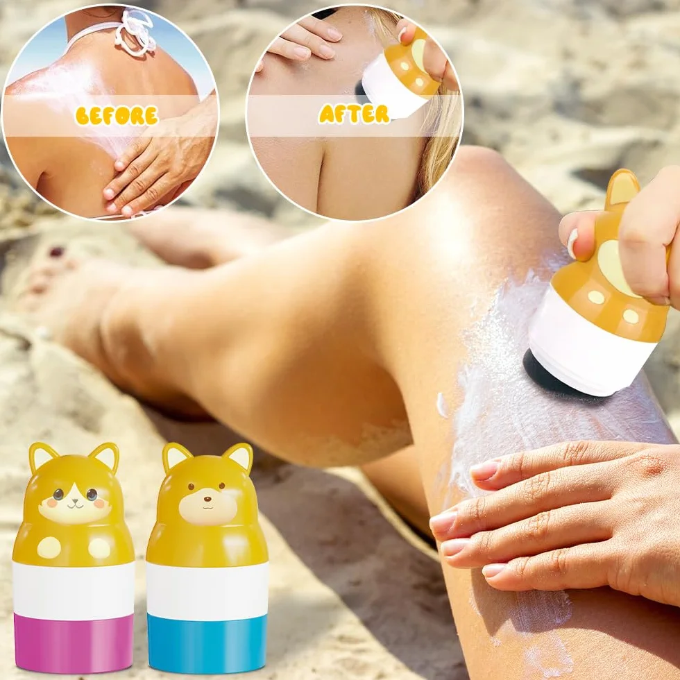2 Pelota Aplicador de Crema Solar, 100mL Aplicador Crema Solar Niños Adultos, Aplicador de Protector Solar Reutilizable, Roll on Sponge Applicator de Tamaño de Viaje para Niños (Rosa, azul)