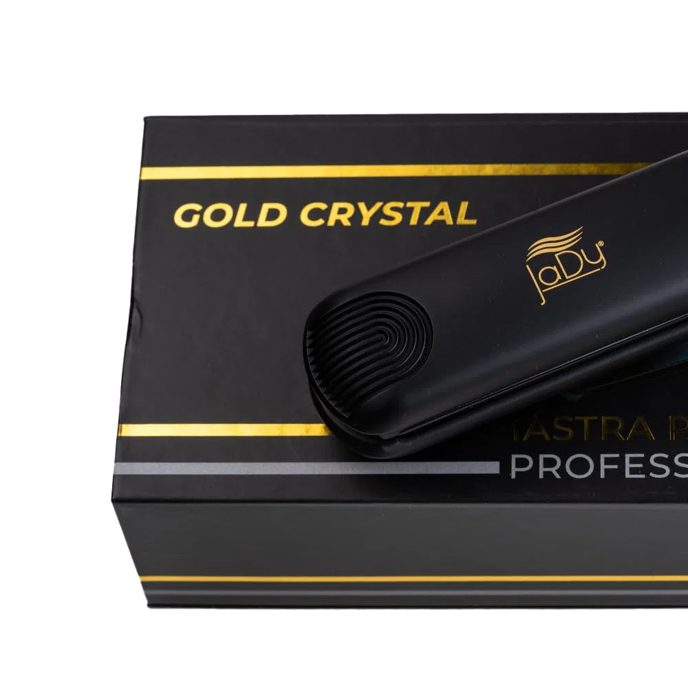 JaDy - Plancha para el pelo Gold Crystal | Calentamiento rápido en 10s | Revestimiento cerámico turmalina | Temperatura ajustable 120-230°C | Apagado automático, Negro