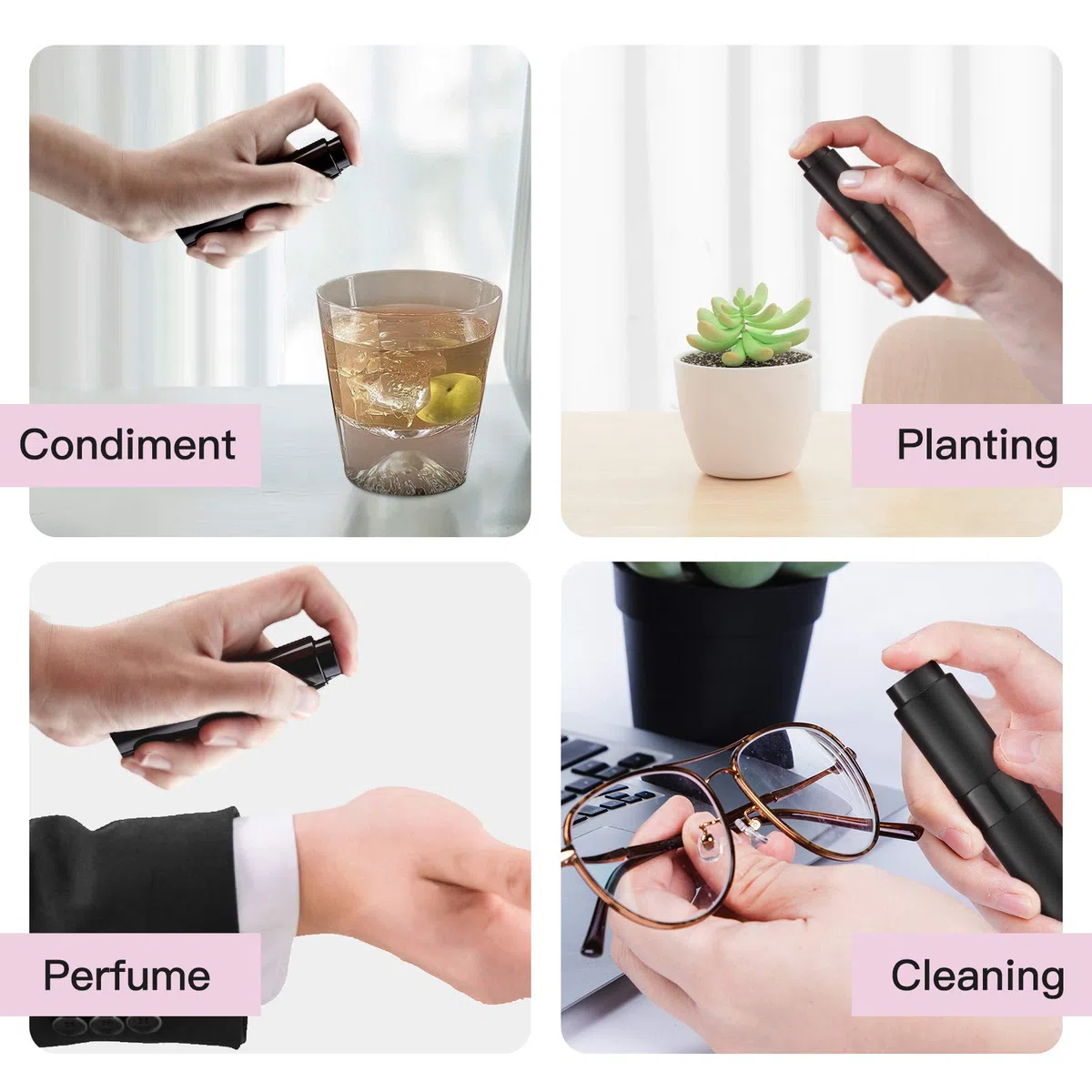 Tekson 10 atomizadores de perfume de viaje de 8 ml, recipientes de colonia recargables, dispensador de botella vacía para mini pulverizador de tamaño (negro)