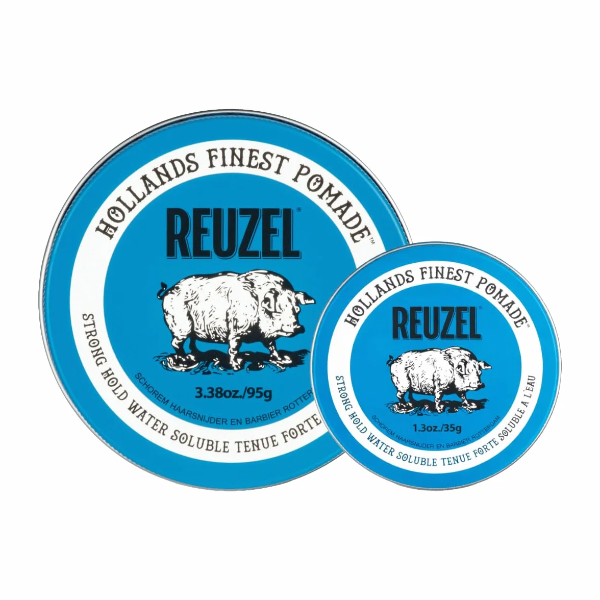 Reuzel 2026 Road Trip, Blue Strong Hold Pomade, Water Soluble for a High Shine Look with a Vanilla Scent, 95g + Free Travel Size 35g