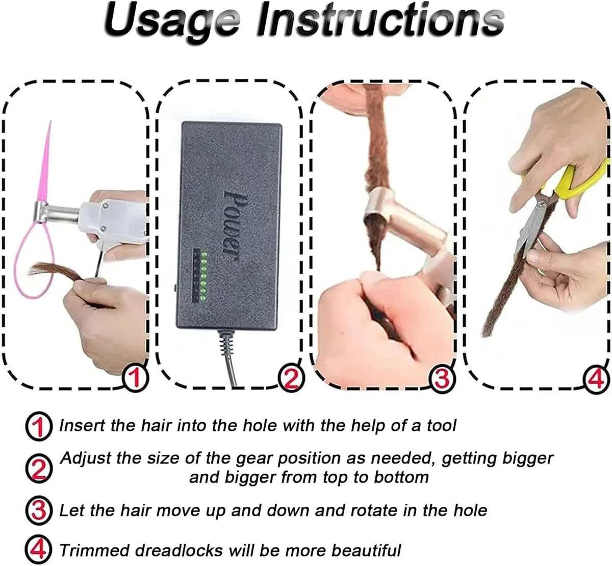 Máquina portátil Dreadlocks, Kit de máquina eléctrica Dreadlock para DIY Dreadlocks Trenzado extensión del Pelo, Máquina de fácil Uso Dreadlock Maker con 20 Agujas de Ganchillo Automáticas