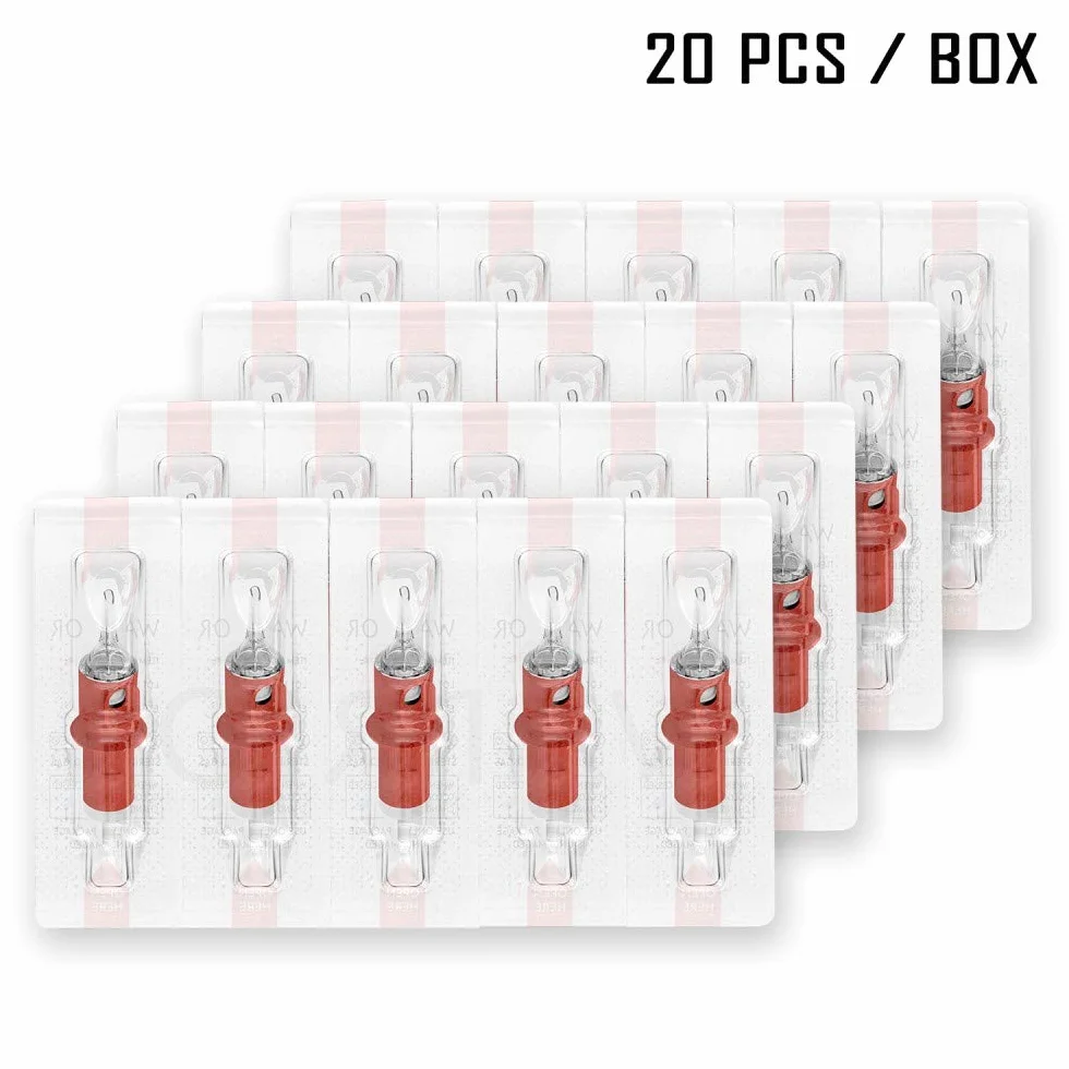 WARRIOR Rojo Cartuchos de agujas de tatuaje profesionales Tattoo Needle Cartridge esterilizado Round Liner 20 piezas Acero quirúrgico 316L Maquillaje permanente desechable (RED-0803RL)