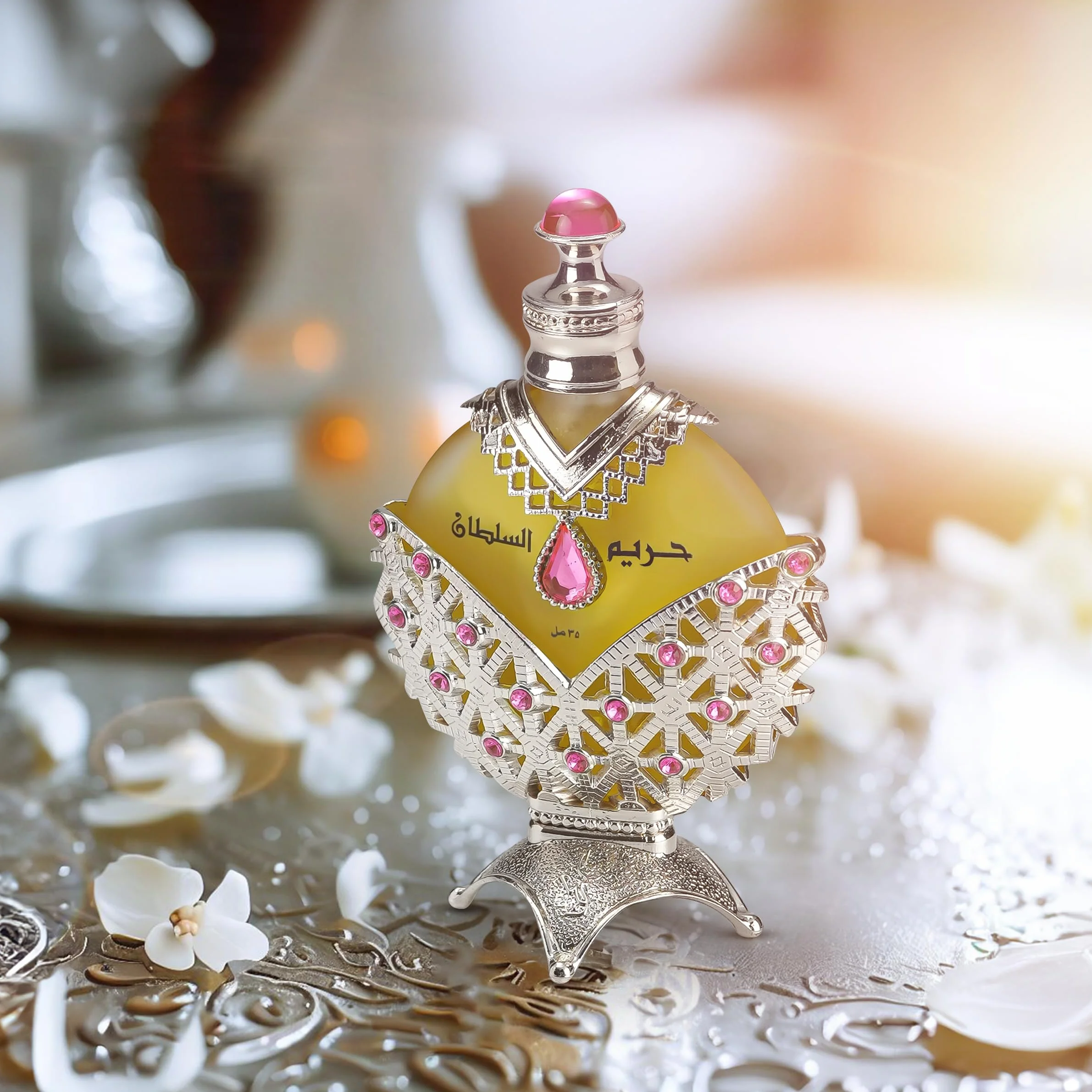 KHADLAJ PERFUMES - Aceite Perfumado Hareem Al Sultan Silver | Sin Alcohol | Fragancia Duradera | Para Piel Sensible | Bergamota, Rosa y Sándalo, 35 ml