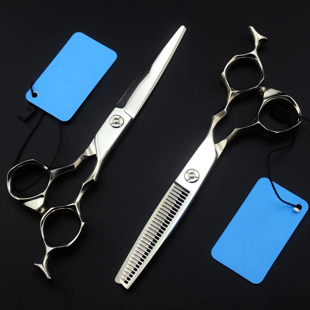 Tijeras profesionales para cortar el cabello, fabricadas en Japón, de acero 440c, con hoja de 6 pulgadas y rodamientos. Tijeras de entresacar para barbería y peluquería. Juego de tijeras profesional