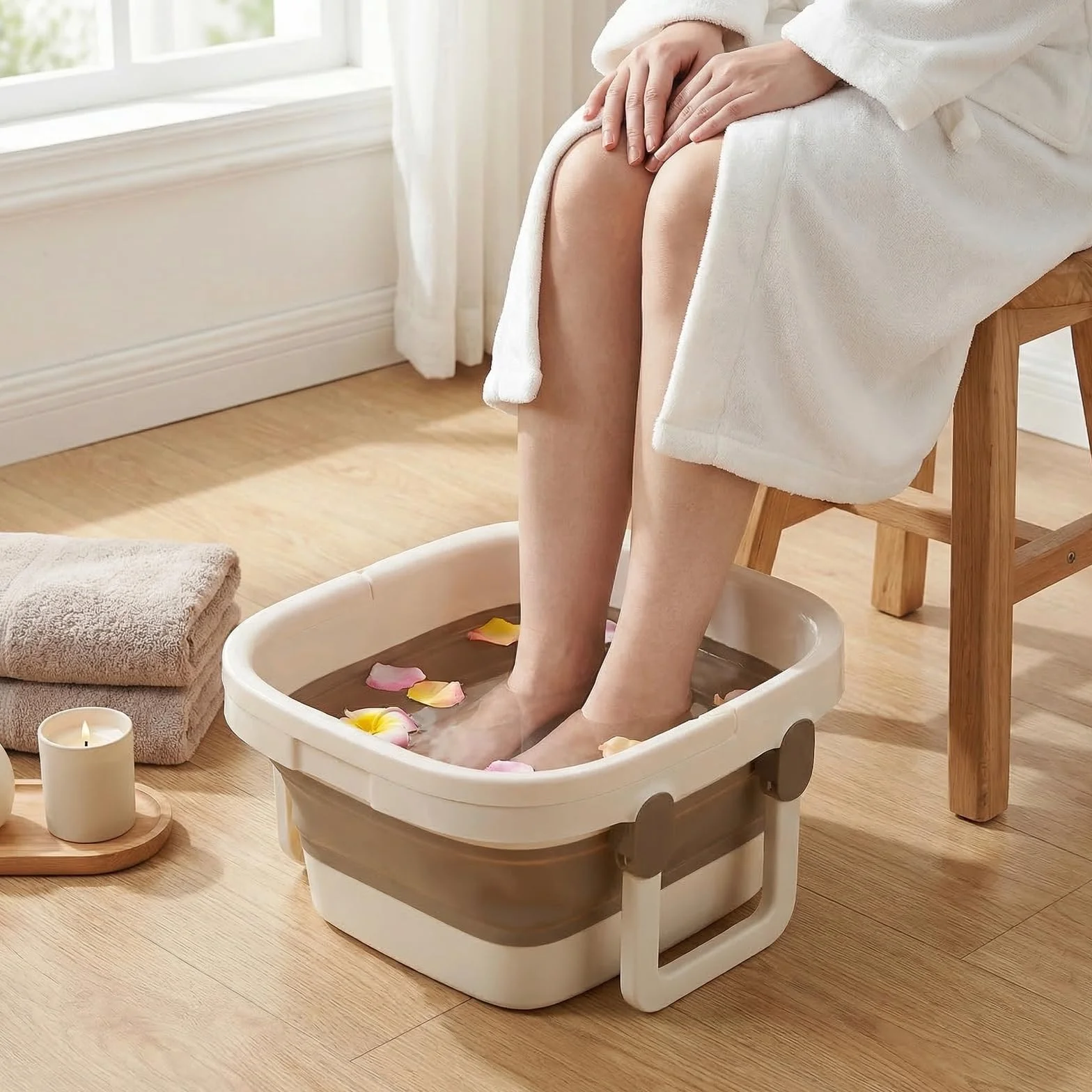 Barreño Plegable, Barreño con Estructura Reforzada, Baño de Pies Retráctil con Nódulos de Masaje y Asa, Remojo de Pies, Cuidado y Relajación, Balde Plegable