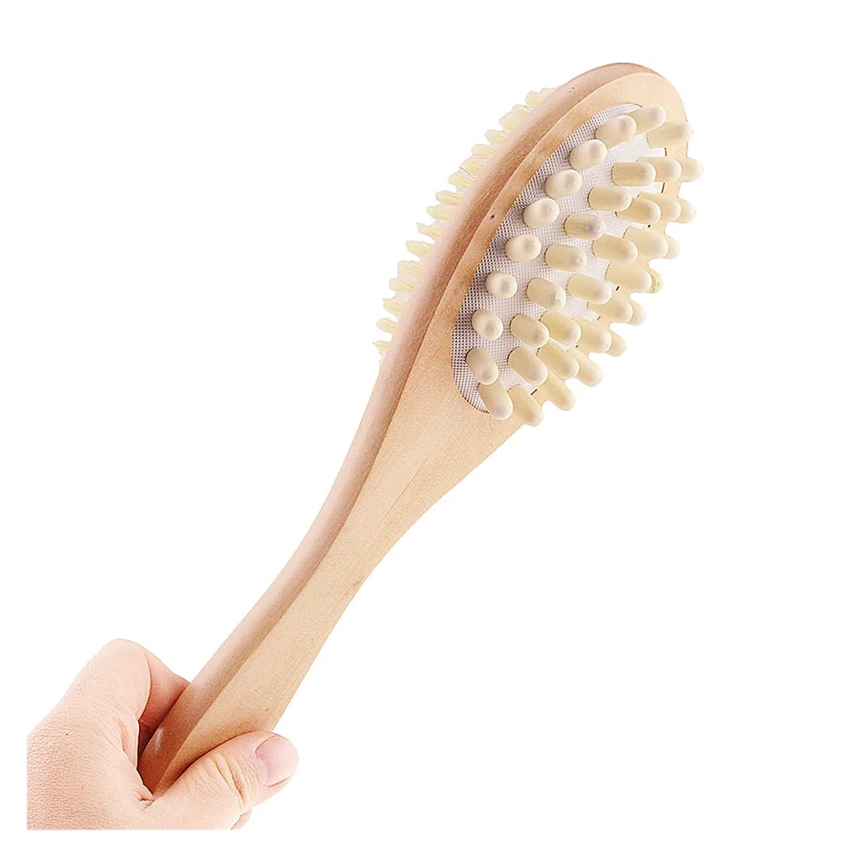 HMTE Cepillo 2 en 1 con cerdas Naturales, Cepillo de Mango Largo, Cepillo de Ducha de SPA de Madera, cepillos de Masaje para baño, Toallas