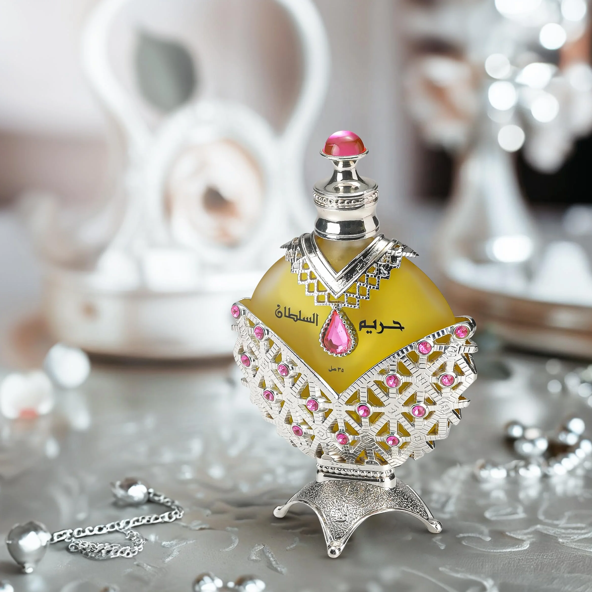KHADLAJ PERFUMES - Aceite Perfumado Hareem Al Sultan Silver | Sin Alcohol | Fragancia Duradera | Para Piel Sensible | Bergamota, Rosa y Sándalo, 35 ml