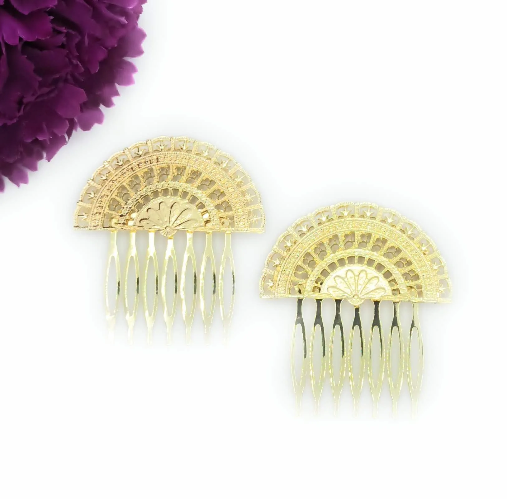 Peinetas Flamencas Doradas Mujer Adorno Peinados Peinecillos Flamencos Baile Flamenco, Accesorio Cabello Peinado Novias Bodas y Fiestas. Peine Abanico Oro Brillo Talla M (Pack 2 Uds)