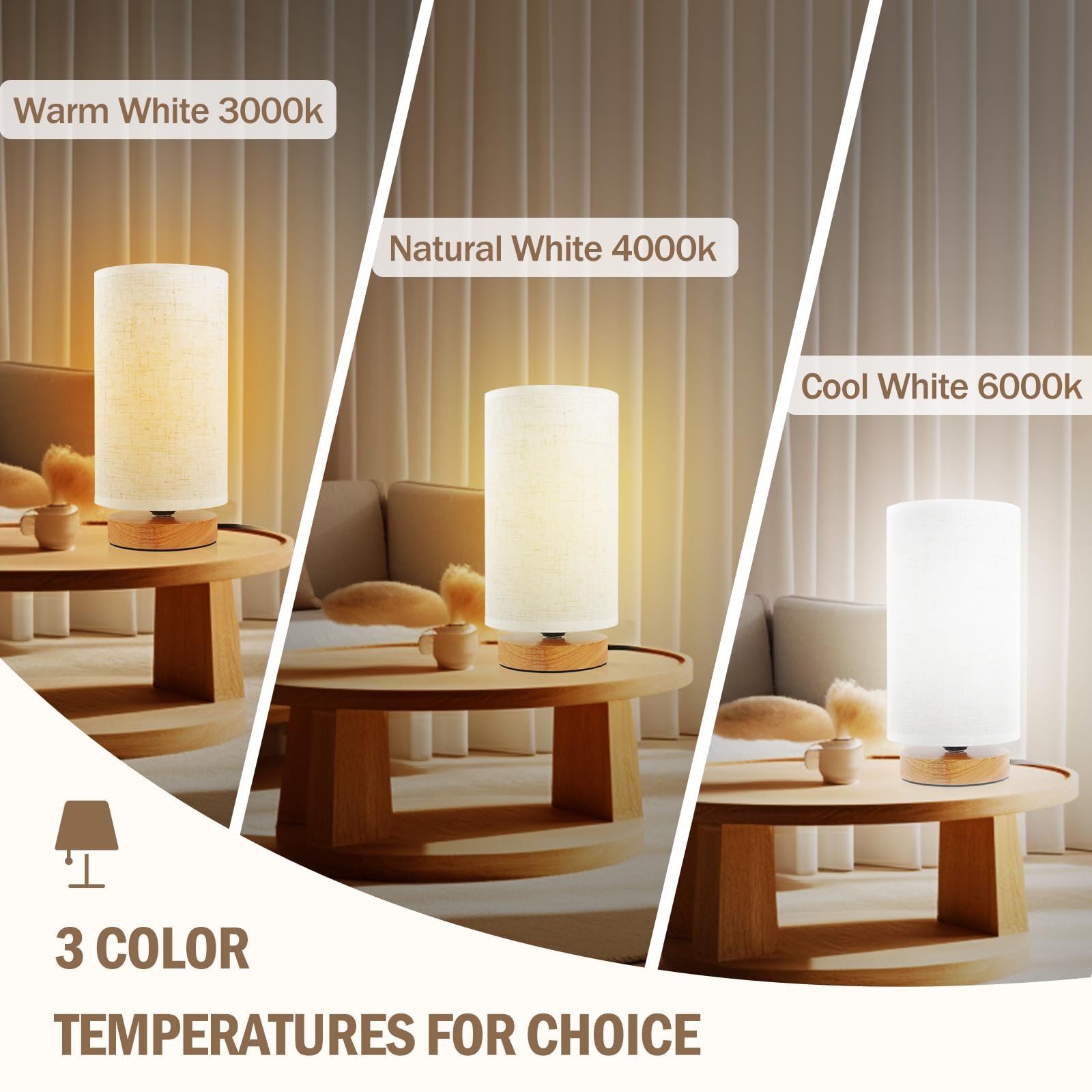 Minimalist Dimmable Bedside Lamp with Linen Shade, Adjustable Color