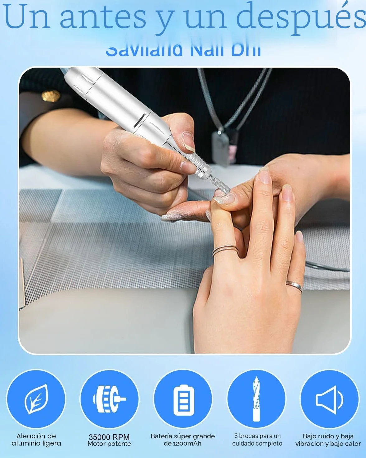 Torno para Uñas Profesional 35000 RPM,Torno de Uñas Inalambrico Pulidor Lima Electrica Uñas Portatil para Semipermanentes Acrilicas Manicura y Pedicura, Baja Vibración, Salón DIY