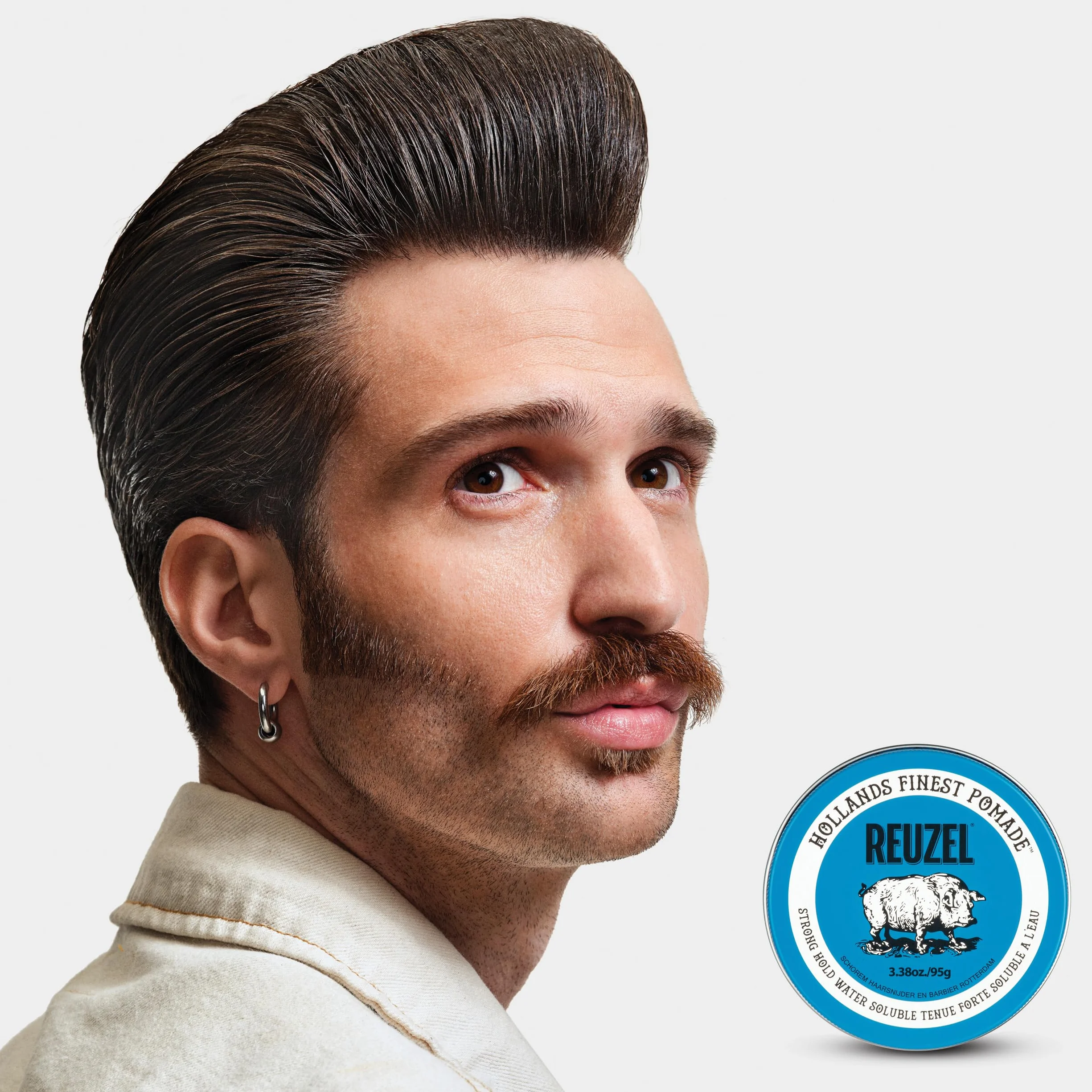 Reuzel 2026 Road Trip, Blue Strong Hold Pomade, Water Soluble for a High Shine Look with a Vanilla Scent, 95g + Free Travel Size 35g