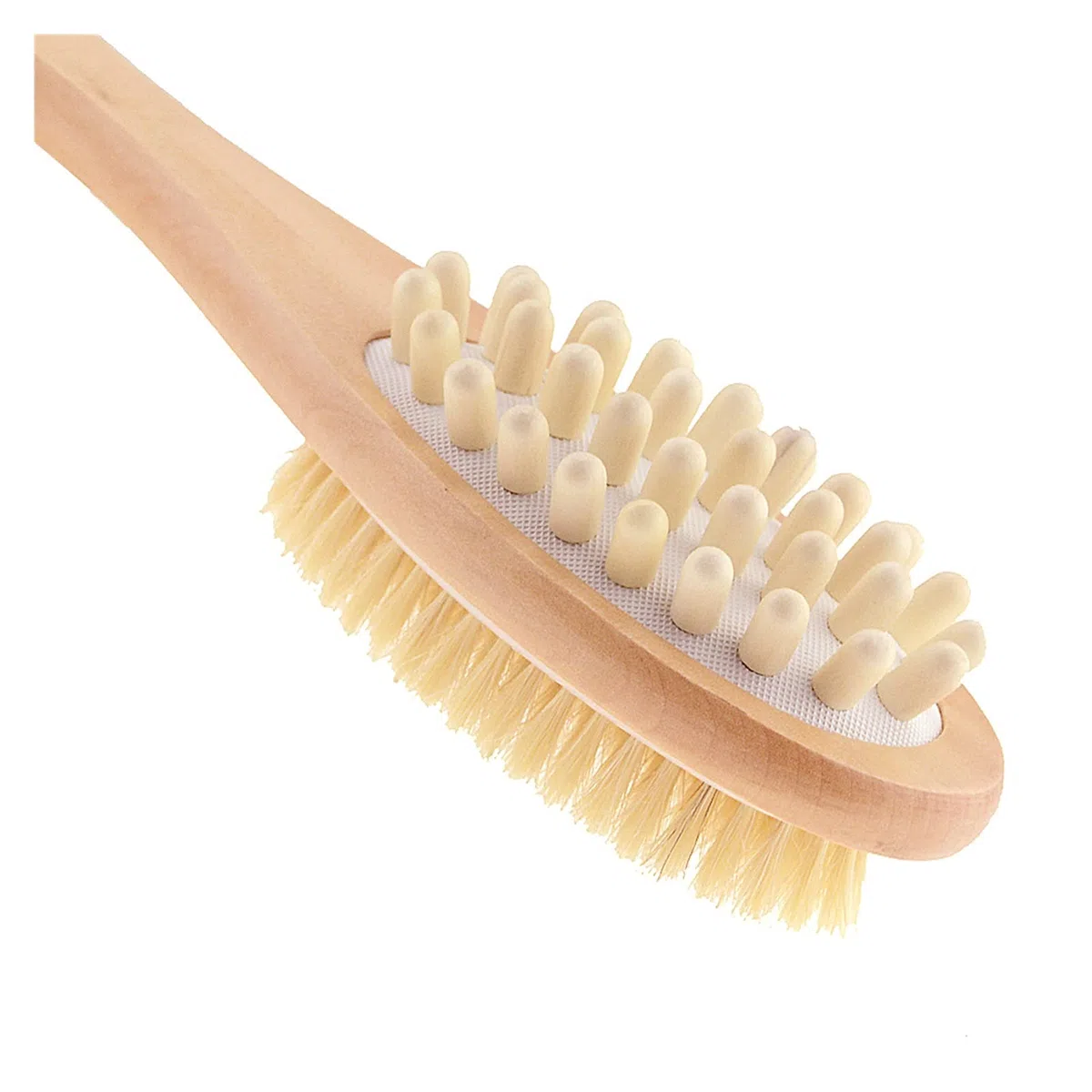 HMTE Cepillo 2 en 1 con cerdas Naturales, Cepillo de Mango Largo, Cepillo de Ducha de SPA de Madera, cepillos de Masaje para baño, Toallas