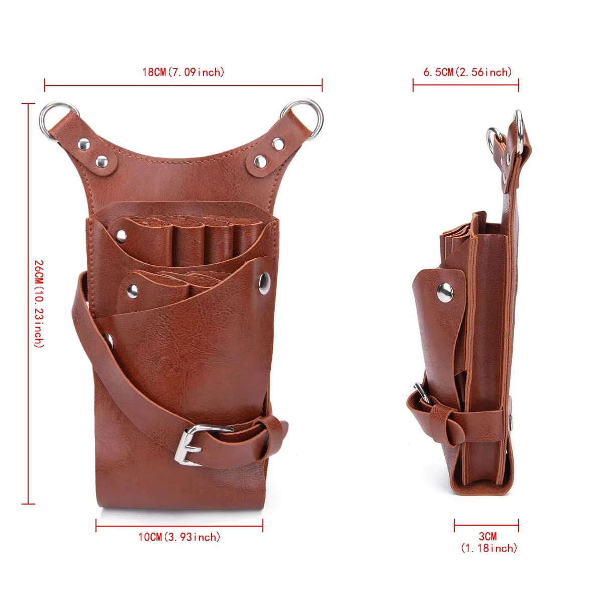 Riñonera para peluquería, Bolsa de herramientas de peluquería, funda para tijeras con correa ajustable para el hombro para peines, maquinillas de afeitar, tijeras, clips (LQ-YZ Marrón)