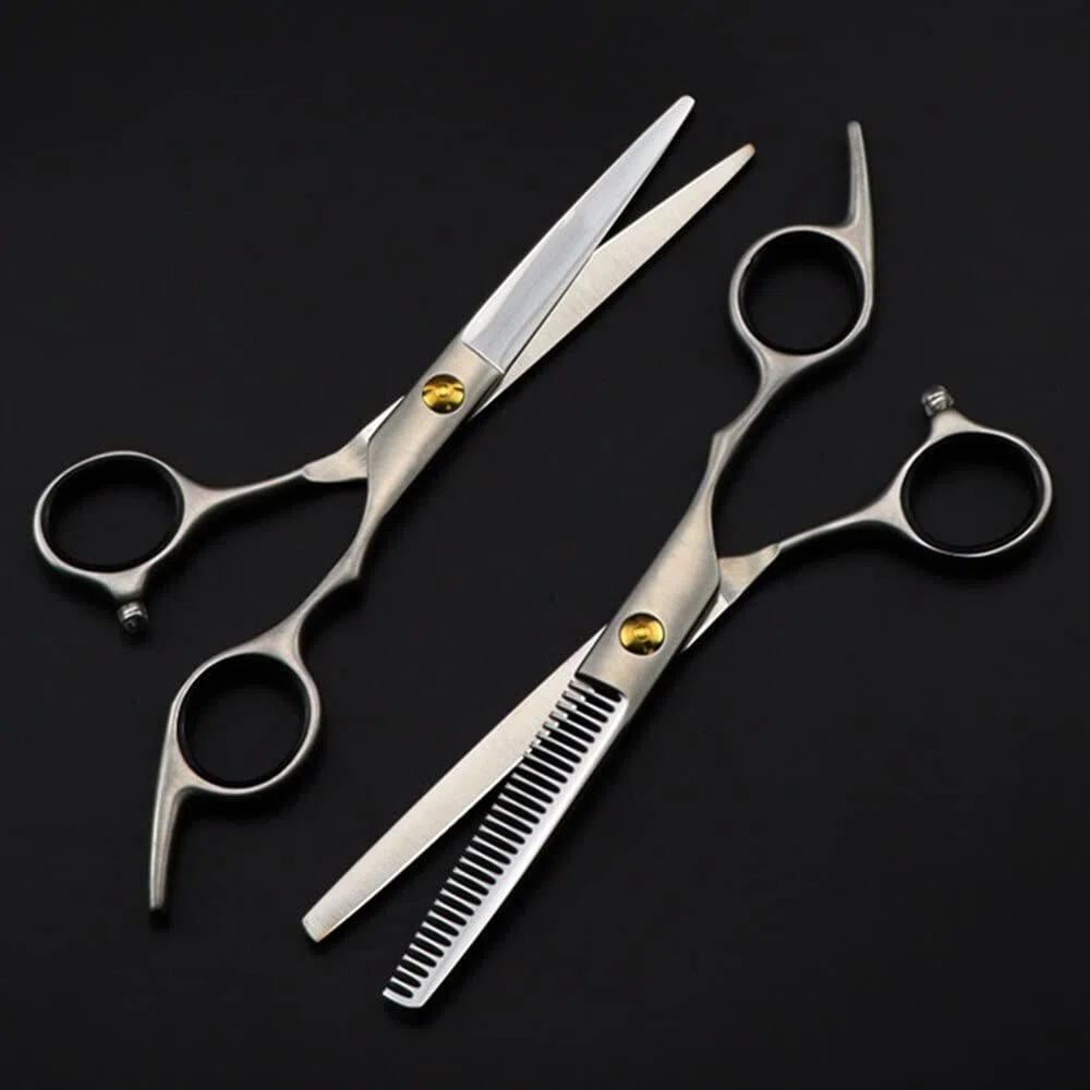 Tijeras Profesionales para Cortar el Cabello, 15 cm, Fabricadas en Acero japonés 440c, Acabado Mate. Tijeras para entresacar el Cabello. Set de peluquería para barberos.