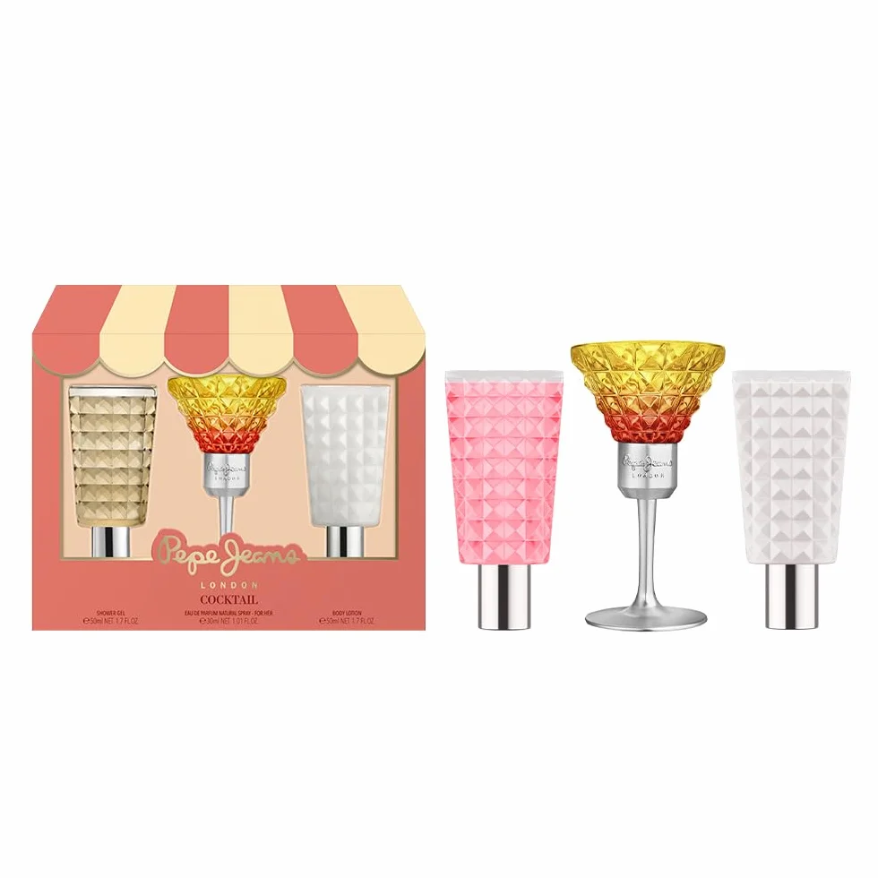 Pepe Jeans Cocktail Edition For Her Estuche Regalo Perfumes de Mujer Pack de 3 Piezas Eau de Toilette 30ml, Body Lotion 50ml y Shower Gel 50ml Set Fragancia Floral, Afrutada y Tropical