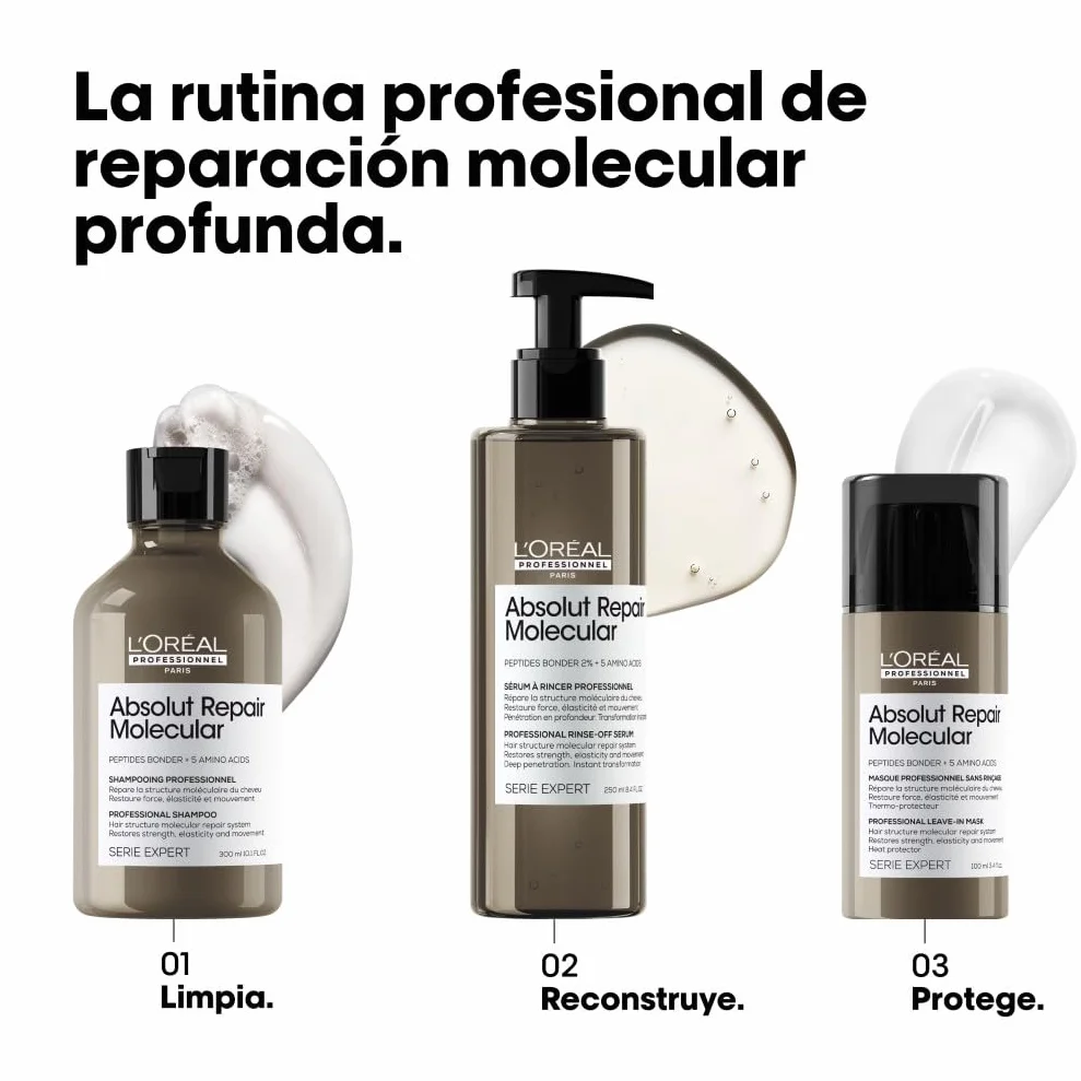 L’Oréal Professionnel, Absolut Repair Molecular Mascarilla Reparadora Sin Aclarado, Textura Crema, Repara Daños y Fortalece, Termoprotección, Fórmula Patentada, para Cabello Dañado