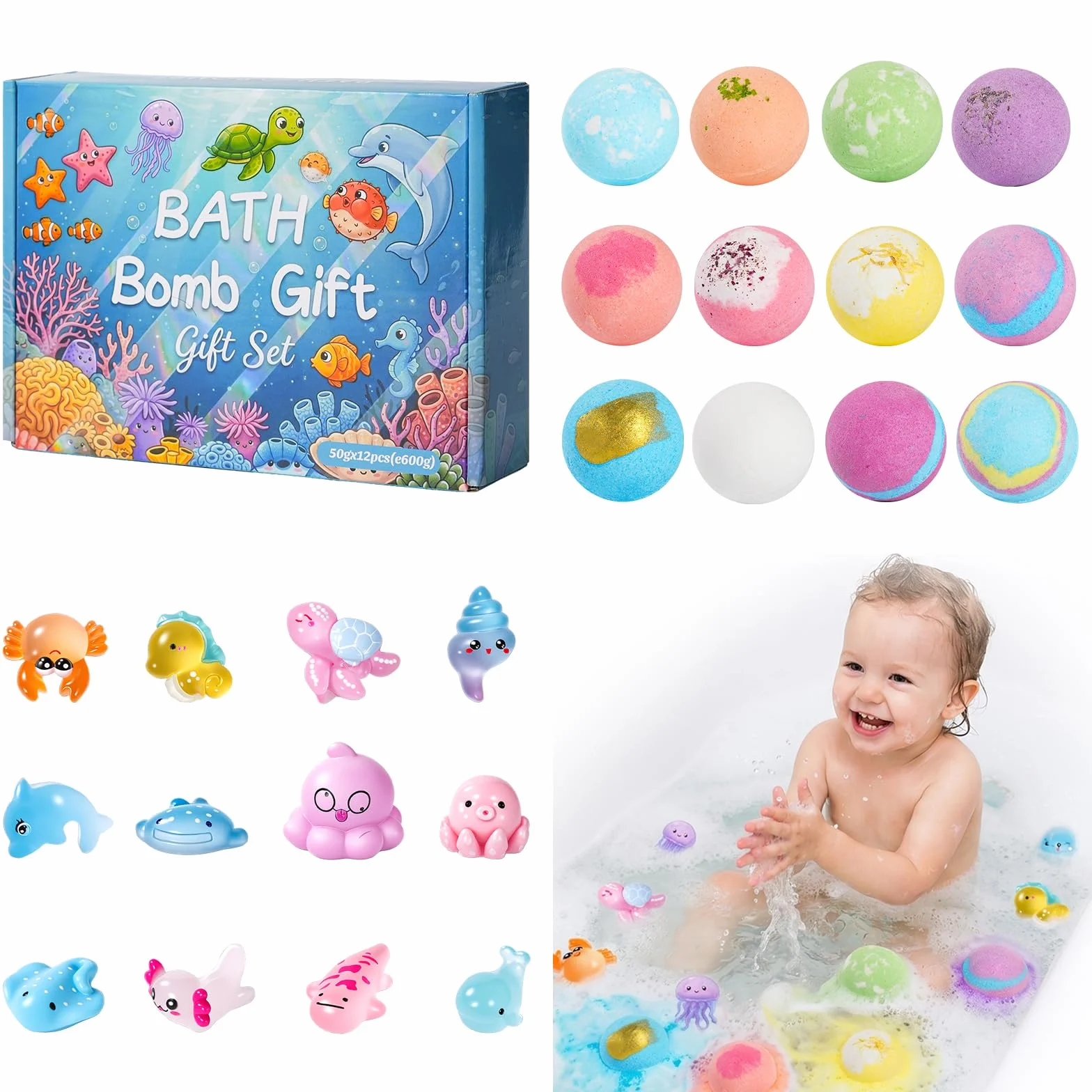 12 PCS Bath Bombs Kids – Bombas de baño niños con juguete sorpresa | Bath Bomb Gift, Bolas de baño con sorpresa, Bomba de baño infantil para cumpleaños y Navidad