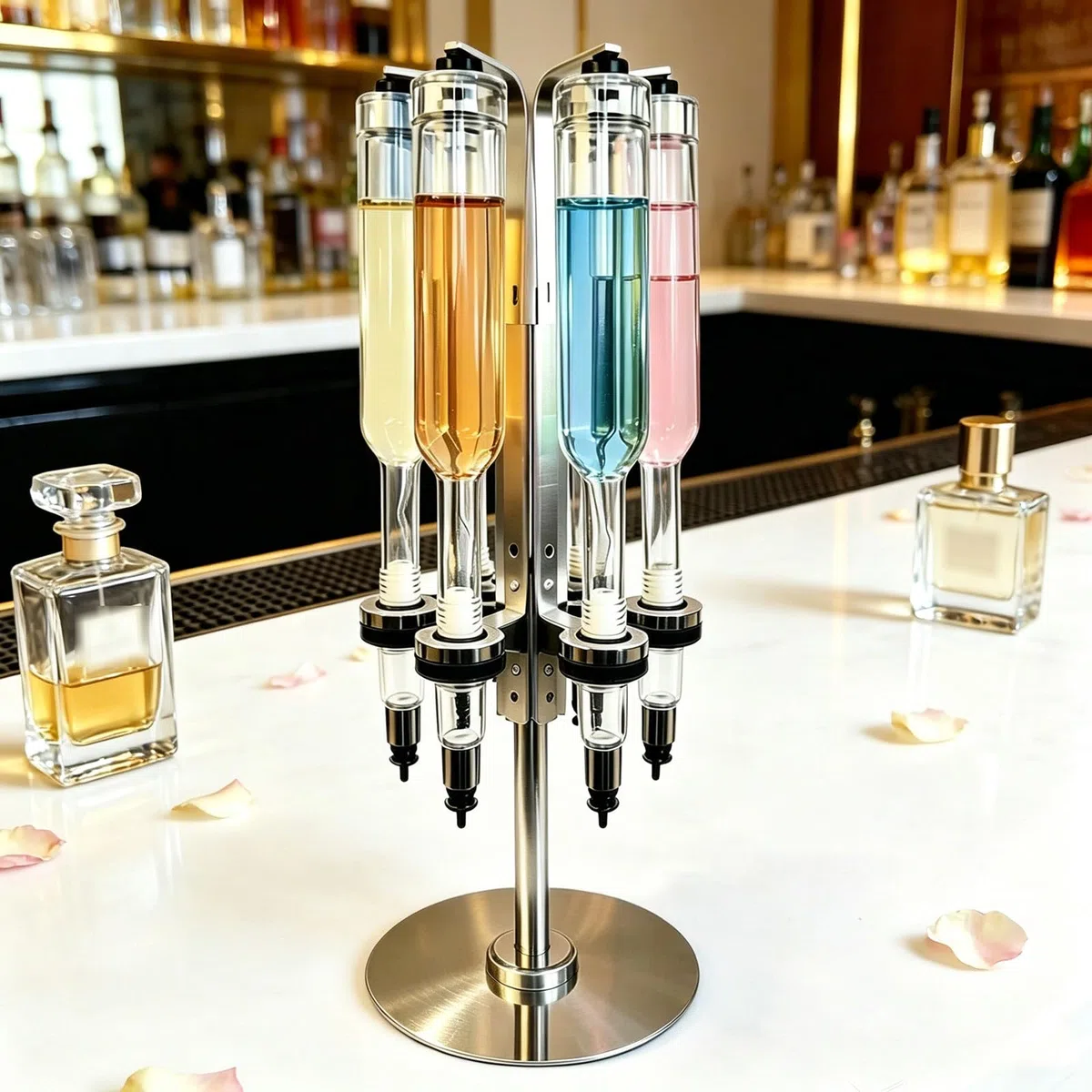 Estación Manual De Bombeo para Recarga De Perfumes (Montaje De Sobremesa), Kit De Llenado Y Transferencia con Dispensador De 6 Frascos Y Expositor De Muestras para Bares De Perfumes 500ml |