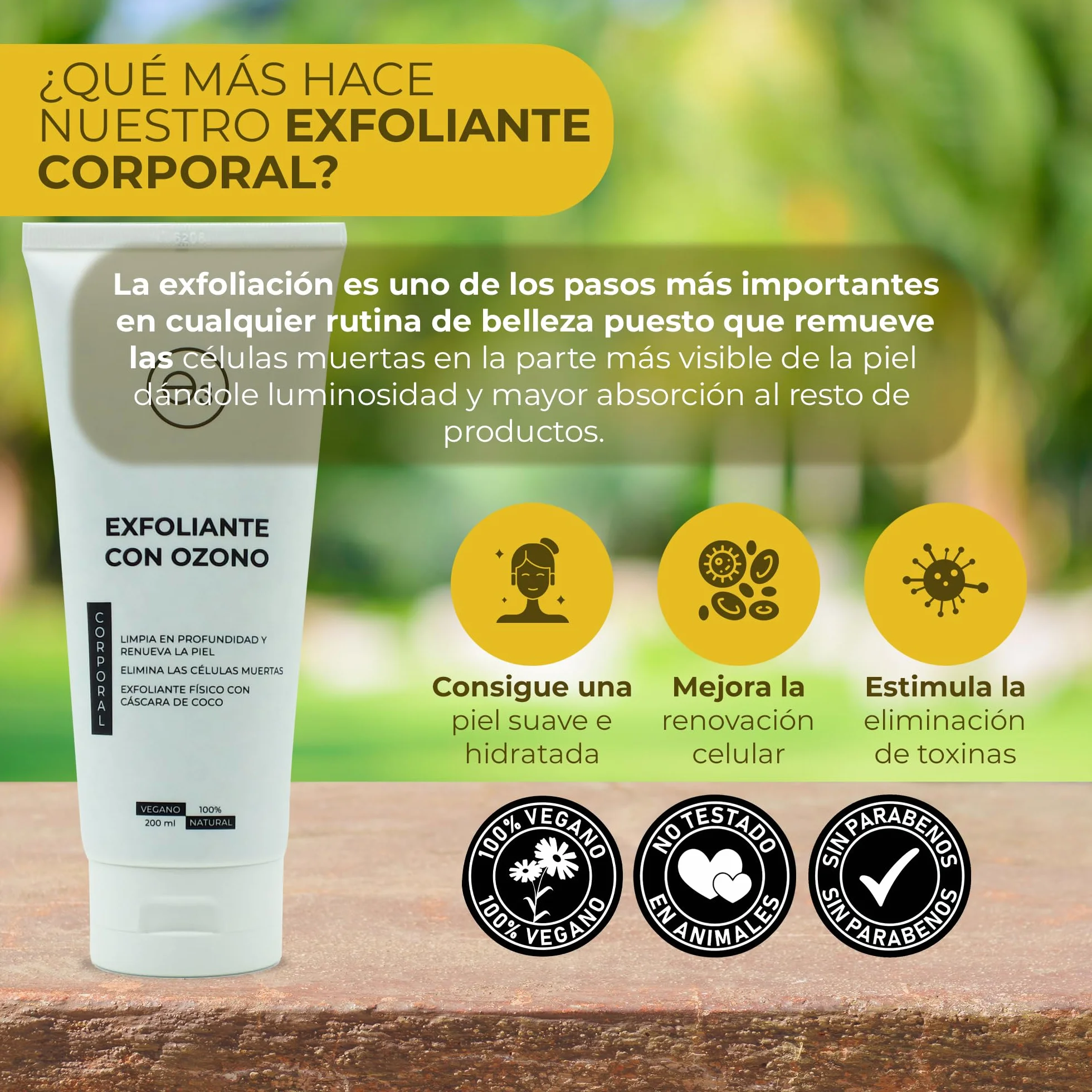 OZONO D'OR - Exfoliante Corporal con Ozono 100% Natural ECO., Trata la Piel Grasa Acné, Puntos Negros, Manchas, Poros Obstruidos | Peeling Corporal Elimina la Piel Muerta, Piel Sensible. 200 ml