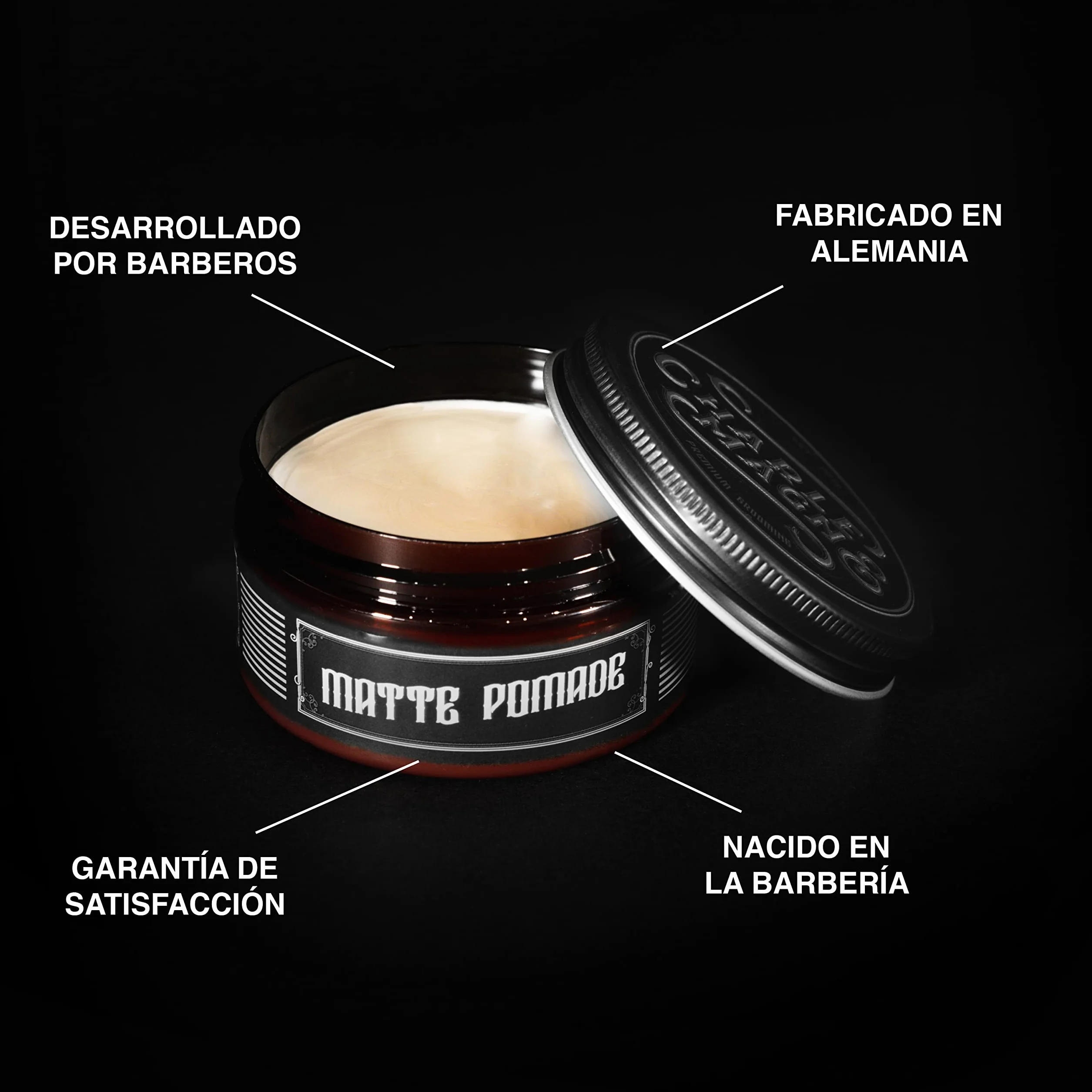 Charlemagne Pomada mate para el cabello - Mezcla de arcilla y pomada para el cabello para hombre - Crema moldeadora con aroma de barbería (100 g, Fijación fuerte)