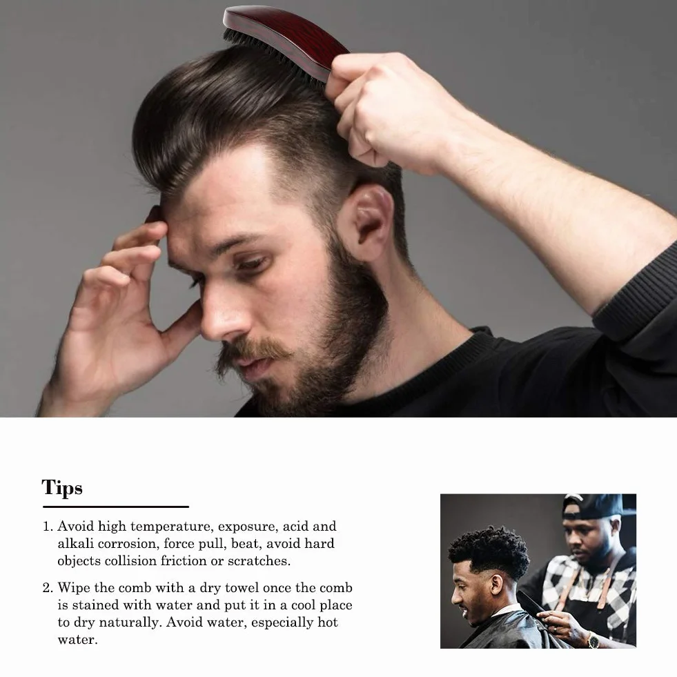 Cepillo de Pelo Cerdas Jabalí, Madera Cerda Barba con 100% Suave Jab para Peinar Jabalí Natural Juego el pelo Cepillos Cabello Limpieza Alisar Masajear cabello Desenredar Mejorar Brillo