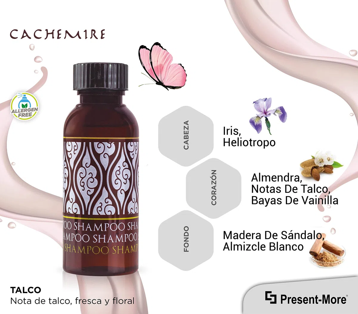PRESENT-MORE - Champú para Hotel 45ml Cachemire - 250 Piezas