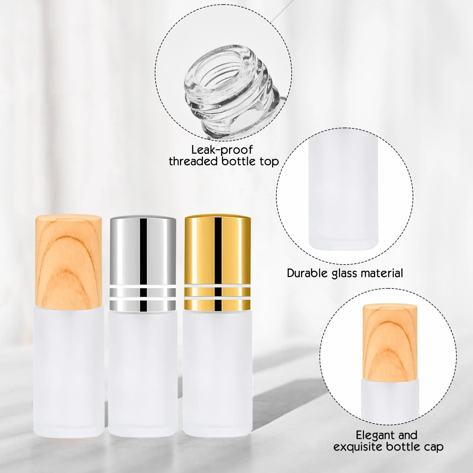 24pcs Roll On Aceites Esenciales, Botellas Roll On Cristal con Bolas de Acero Inoxidable, 10ml Rellenable Perfume Roll On, Botellas de Aceite Esencial para Masajes, Mezclas de Aromaterapia