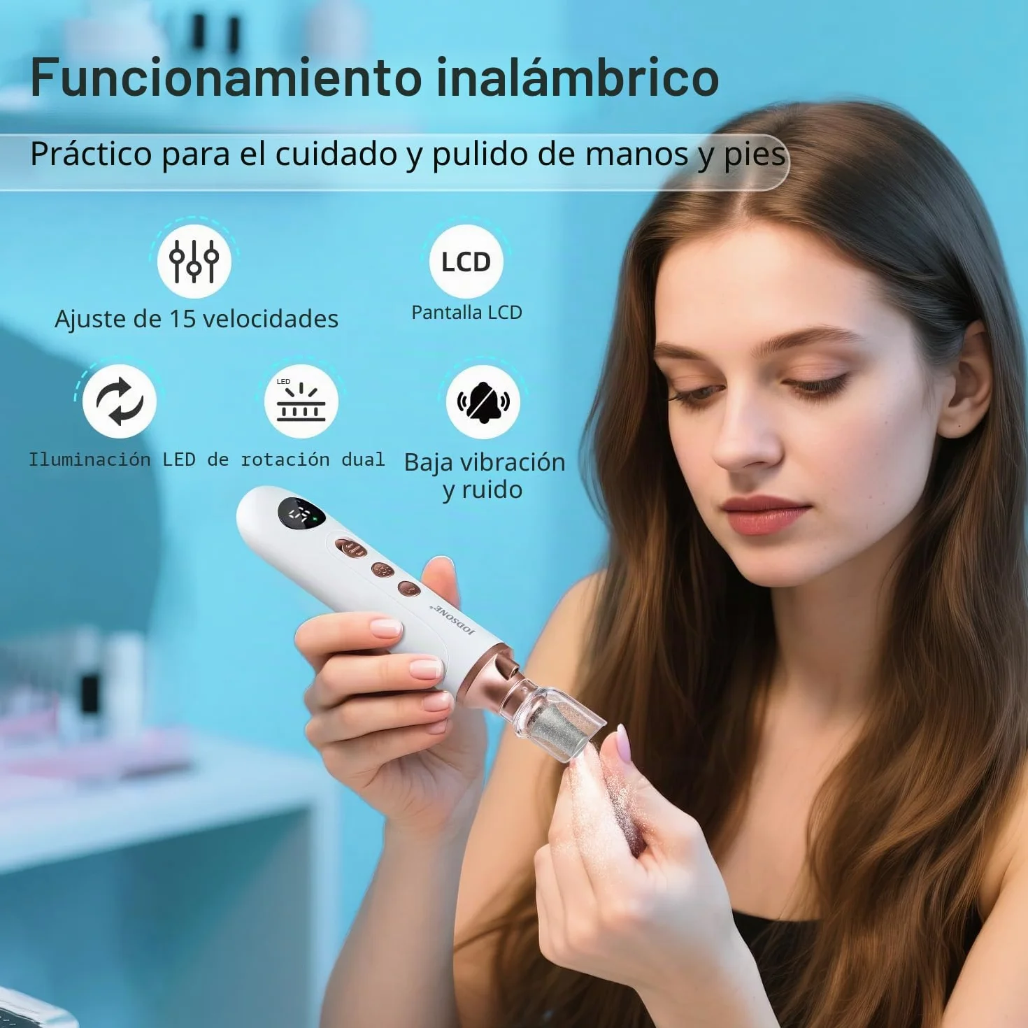 JODSONE Lima Eléctrica para Pies, Quitacallos Eléctrico, Kit Manicura y Pedicura 2 en 1, 15 Velocidades 4500RPM, Exfoliante de Pies Sin Cables para Piel Muerta y Callos Duros