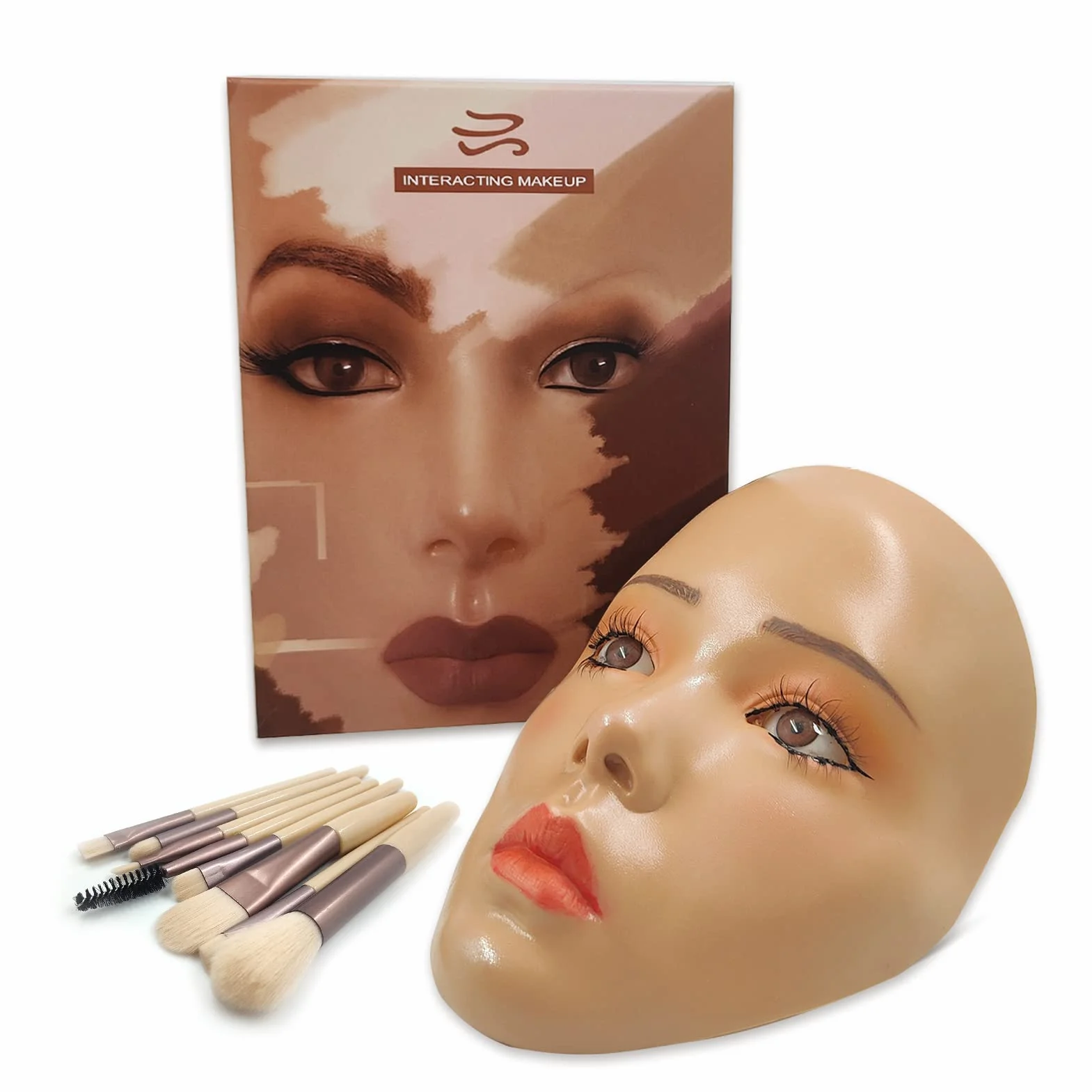 3D Makeup Practice Face, Cara de maniquí de maquillaje reutilizable con juego de pinceles de maquillaje, para maquilladores emergentes, para regalo de niña