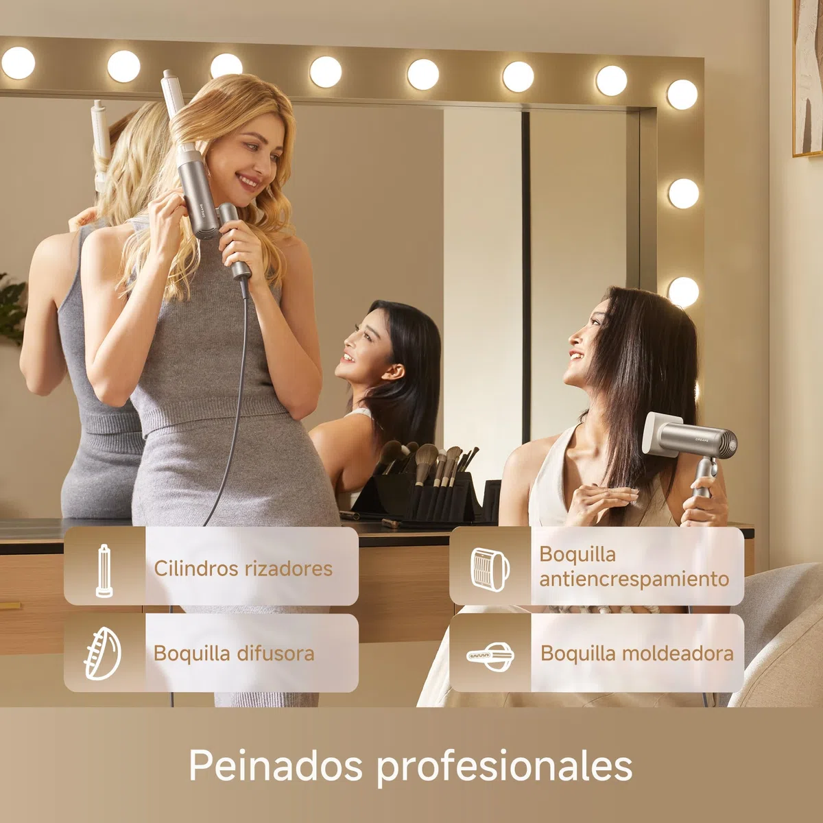 DREAME Pocket Pro Secador de Pelo de Alta Velocidad, 4 Boquillas, Plegable | Difusor, Antifrizz, Moldeador y Rizador, Motor de 110.000 RPM, 300 Millones de Iones Negativos/cm3, 570C, Secado 40s