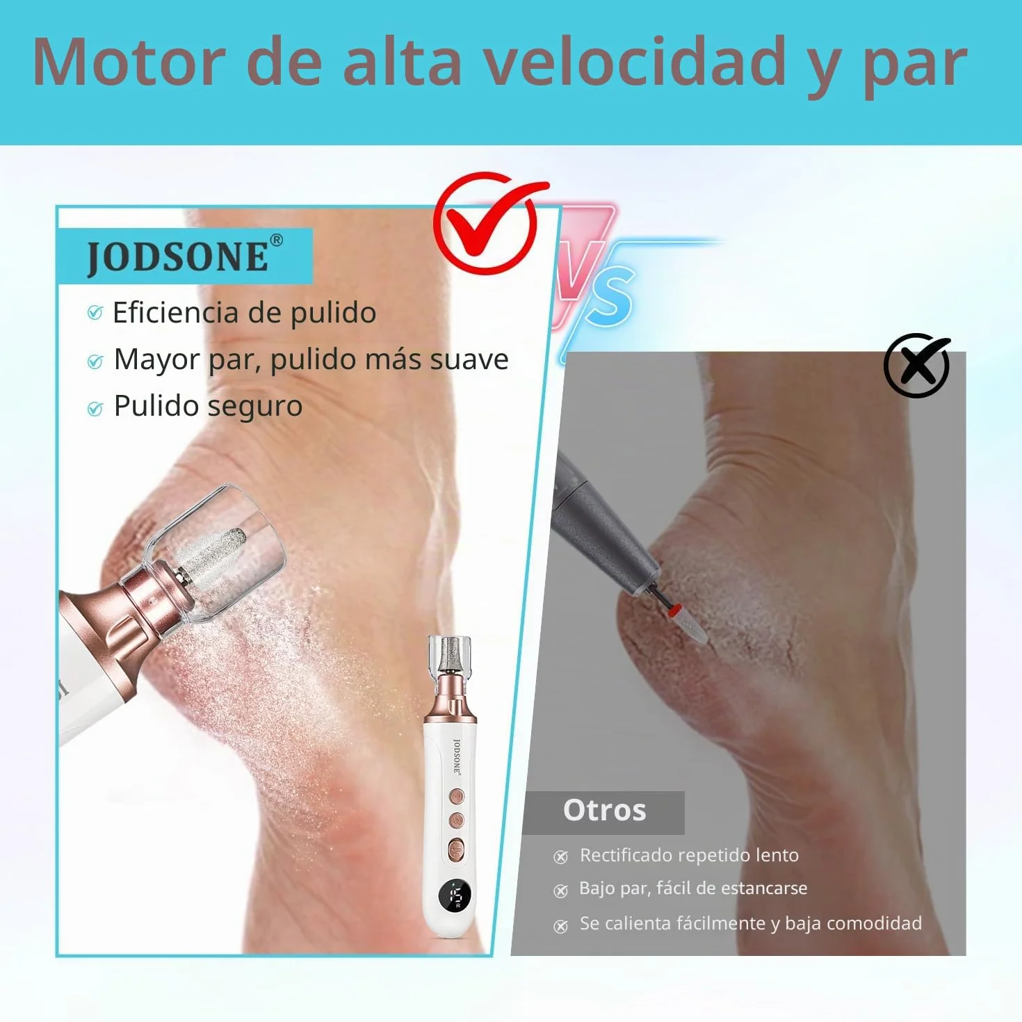 JODSONE Lima Eléctrica para Pies, Quitacallos Eléctrico, Kit Manicura y Pedicura 2 en 1, 15 Velocidades 4500RPM, Exfoliante de Pies Sin Cables para Piel Muerta y Callos Duros