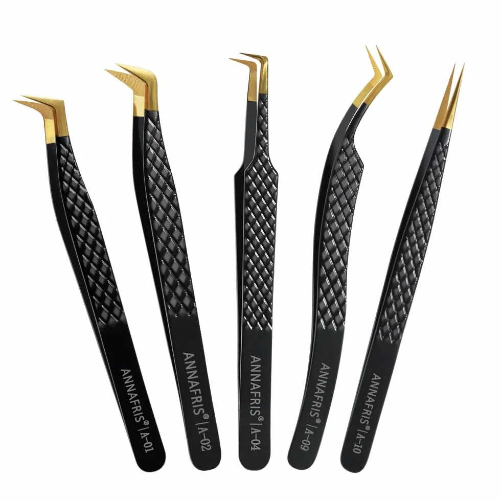 Pinzas para Extensiones de Pestañas Pinzas Pestañas Pelo a Pelo Lash Tweezers(A1+2+4+9+10)