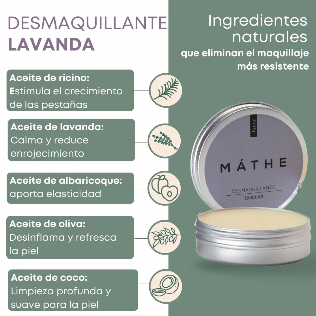 Bálsamo Desmaquillante Natural de Lavanda — Fortalece Pestañas y Elimina Maquillaje Waterproof — Piel Sensible (100 g)
