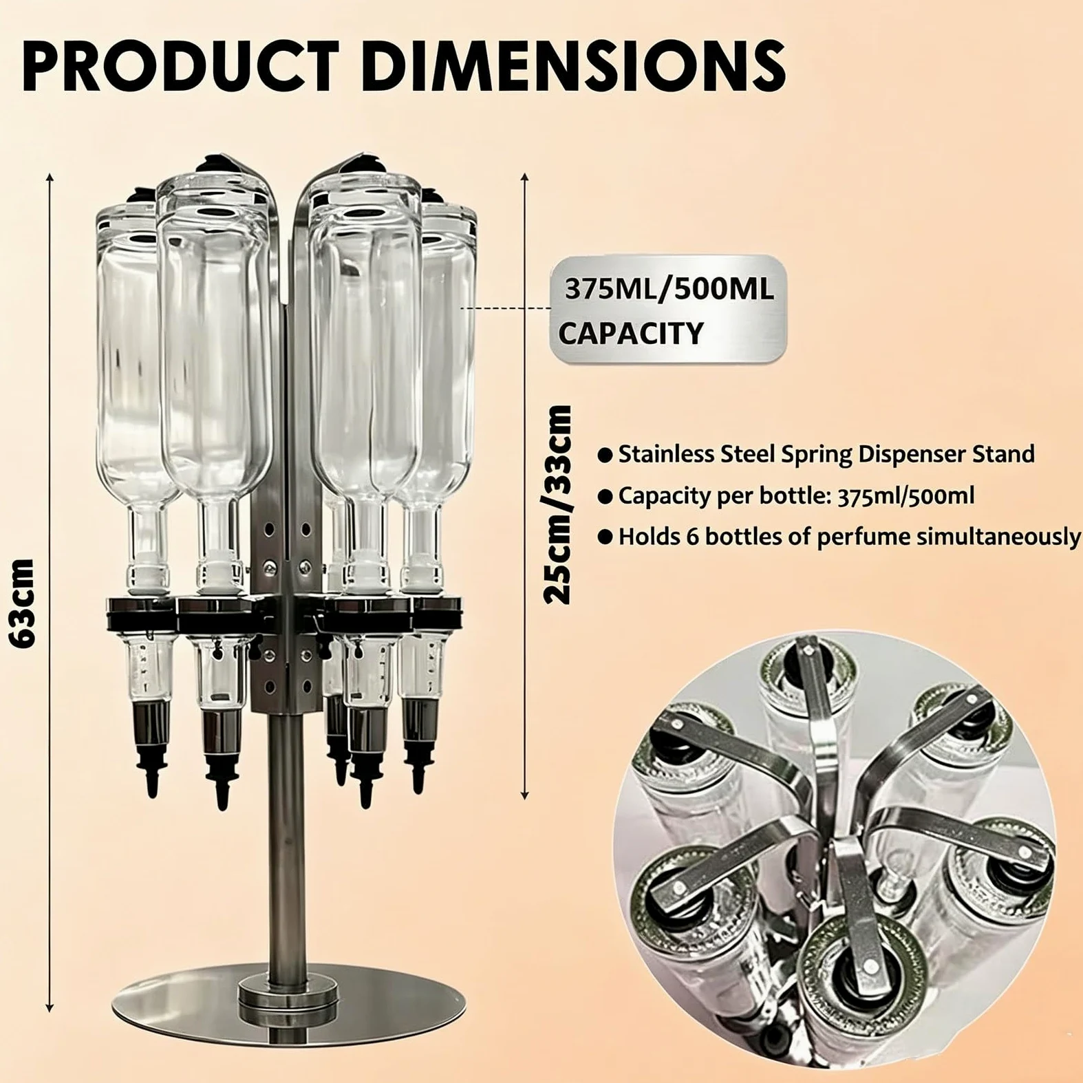 Dispensador Manual De Perfumes De 6 Cabezales; Estación De Bombeo para Recarga Y Transferencia De Líquidos con Frascos De Vidrio para Muestras, Ideal para Tiendas Minoristas 500ml |