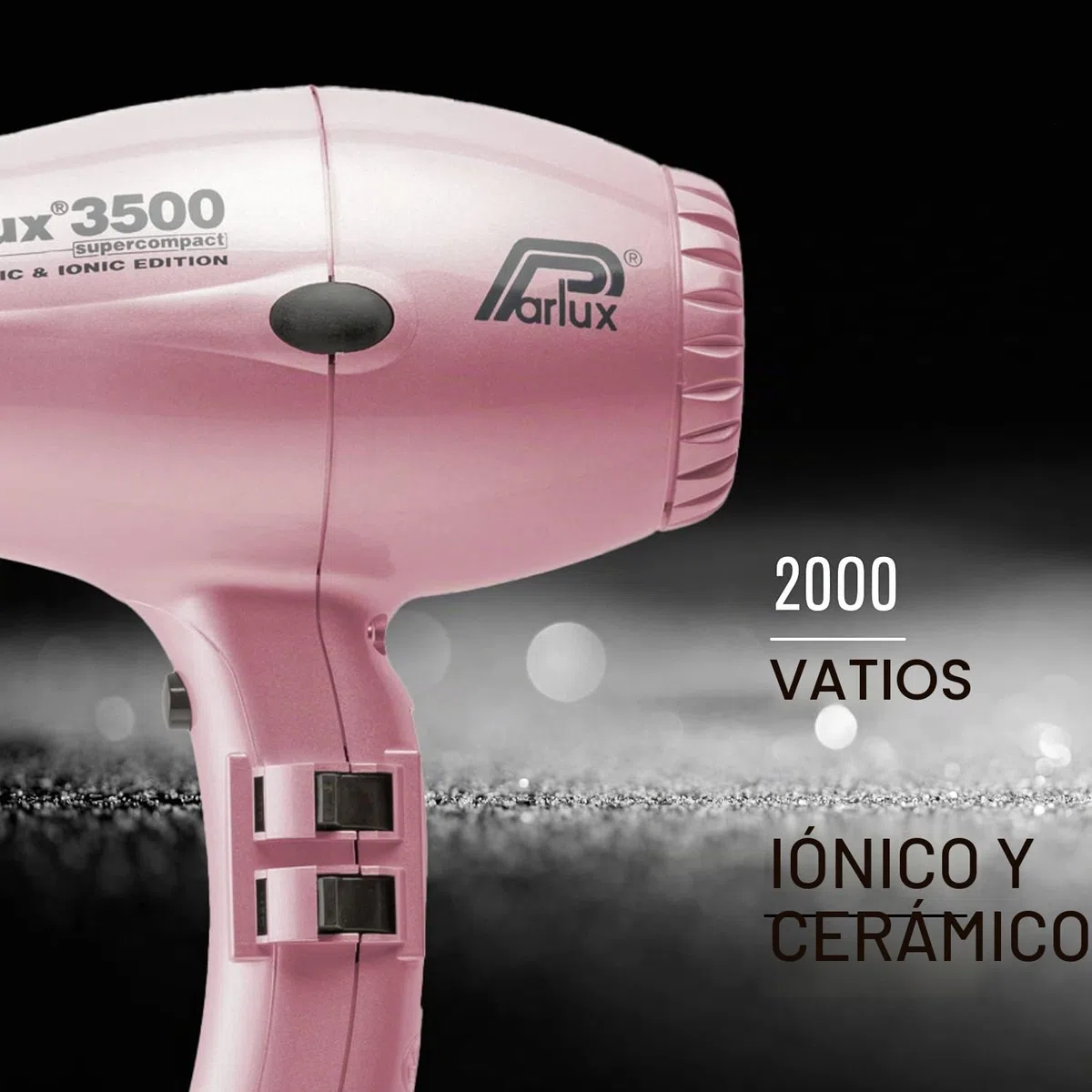 Parlux 3500 Supercompact - Secador Iónico Profesional, Potencia 2000W, 2 Velocidades, 4 Temperaturas, Motor K-Laminación, Botón Modo Frío, Cable 3,3m, 2 Boquillas, Ideal para Viaje, Alisado, Rosa