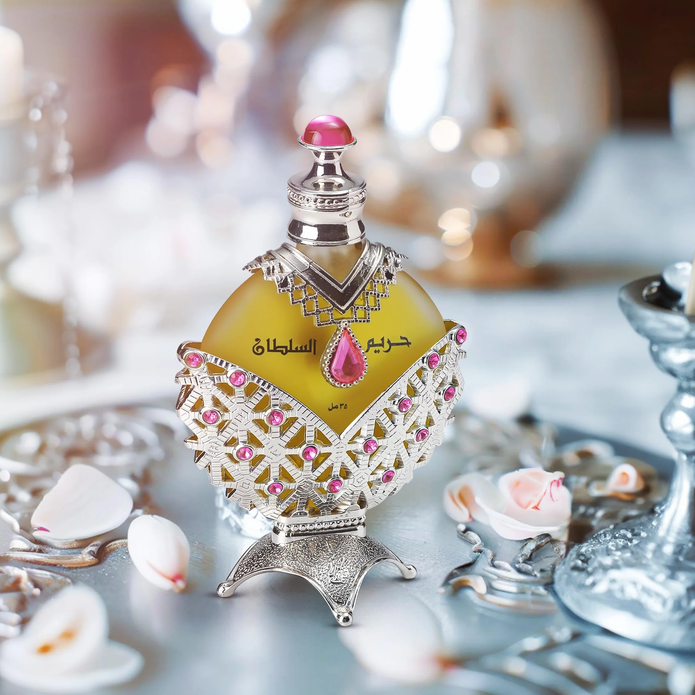 KHADLAJ PERFUMES - Aceite Perfumado Hareem Al Sultan Silver | Sin Alcohol | Fragancia Duradera | Para Piel Sensible | Bergamota, Rosa y Sándalo, 35 ml